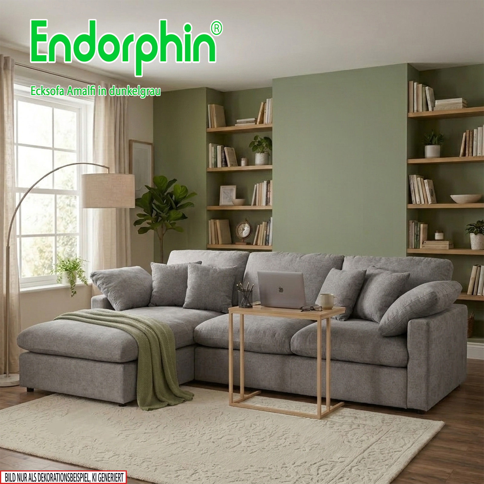Endorphin Ecksofa Amalfi dunkelgrau, Ottomane flexibel montierbar
