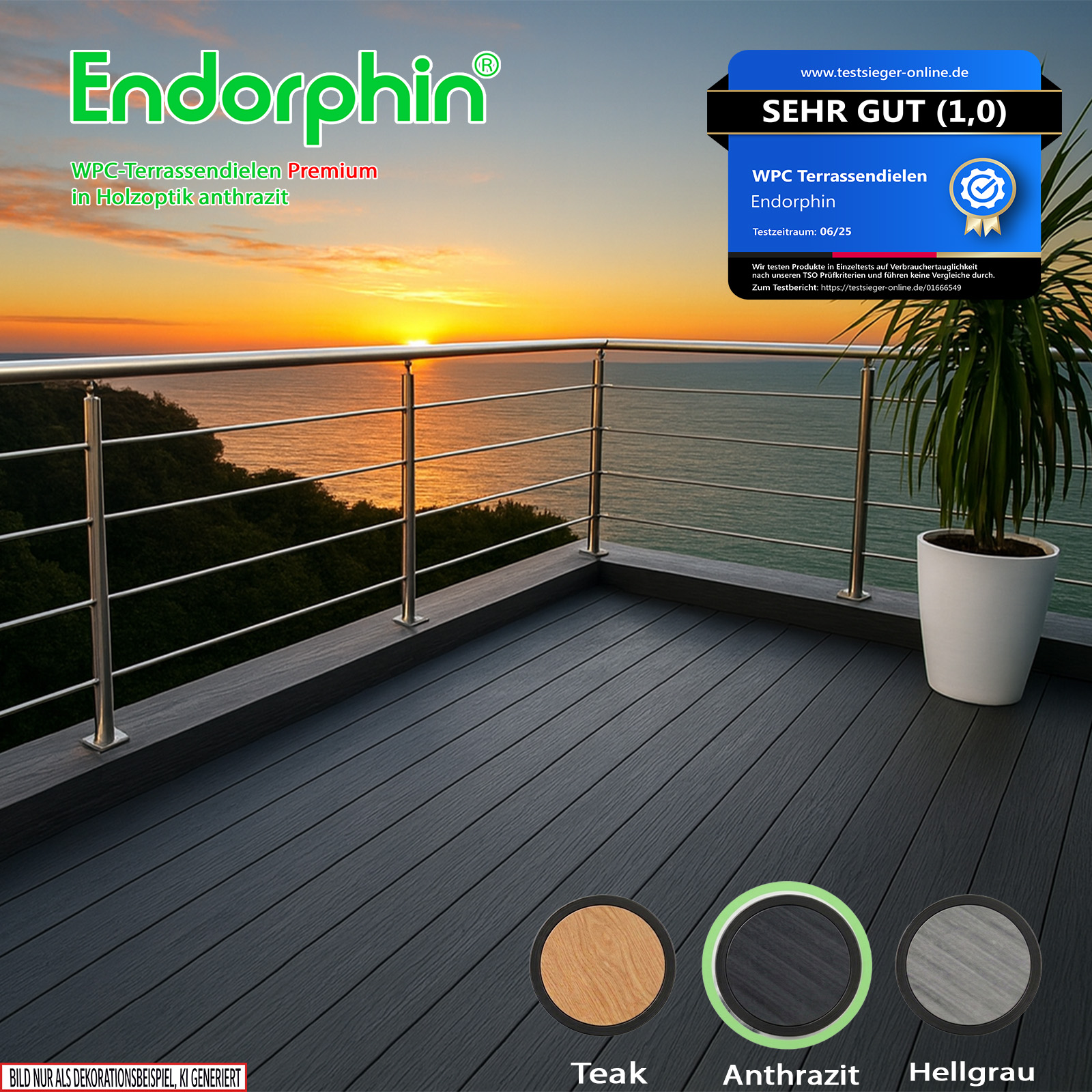 Endorphin 20m² Premium WPC Terrassendielen in Holzoptik – Farbe: anthrazit