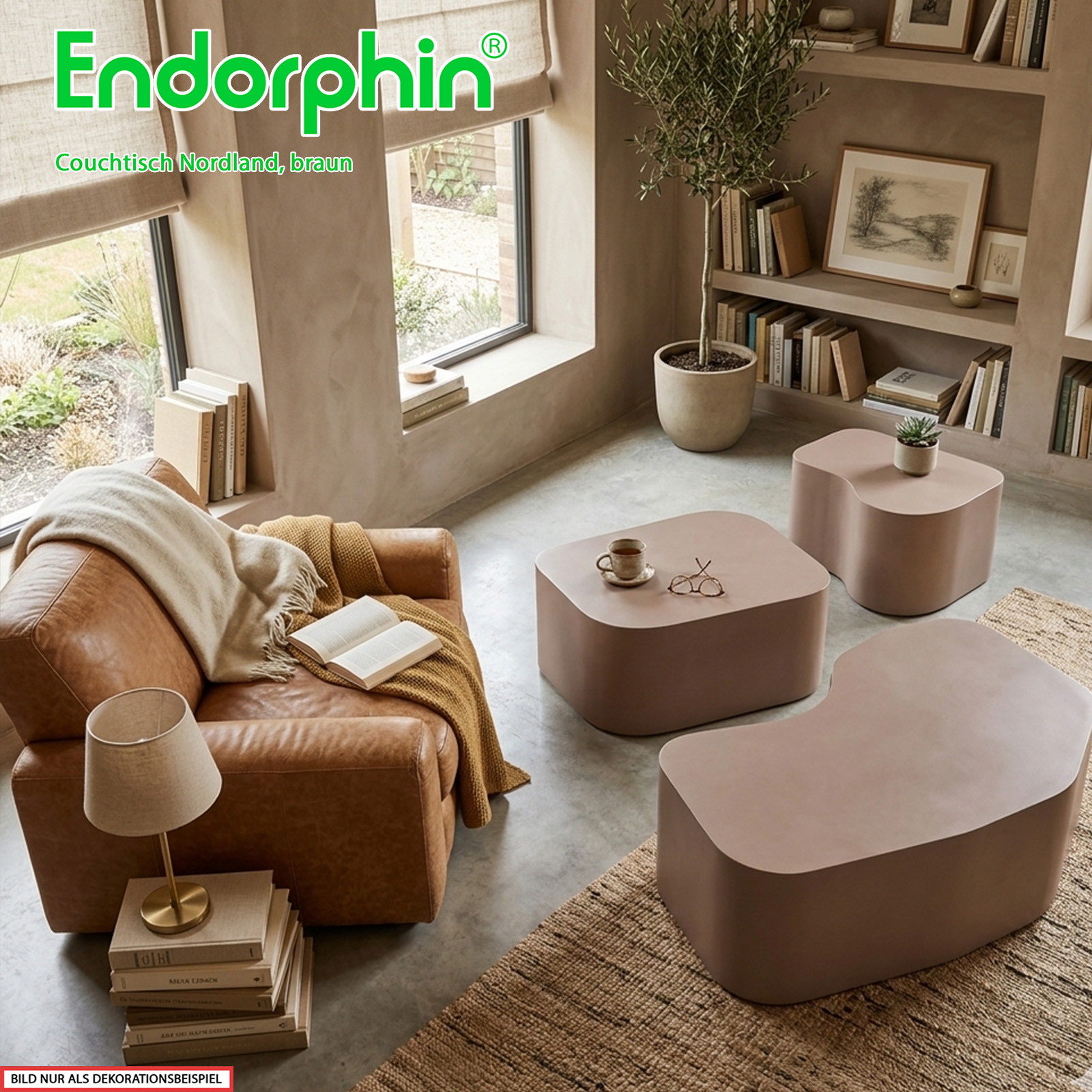 Endorphin Nordland Couchtisch, 3-teilig, MDF, Braun