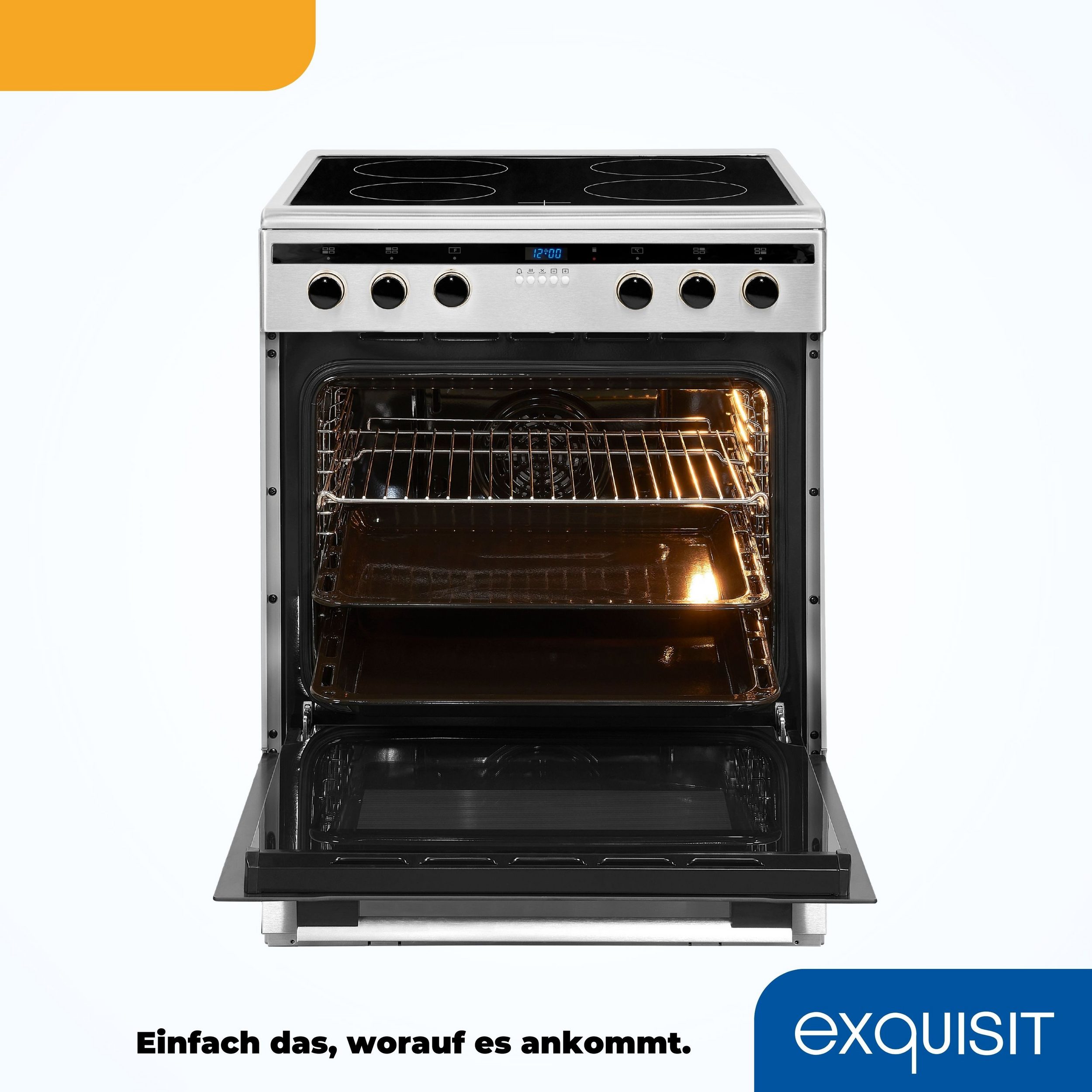 Exquisit EHI 60-3 Inox | Silber, 65 Liter Elektro-Standherd