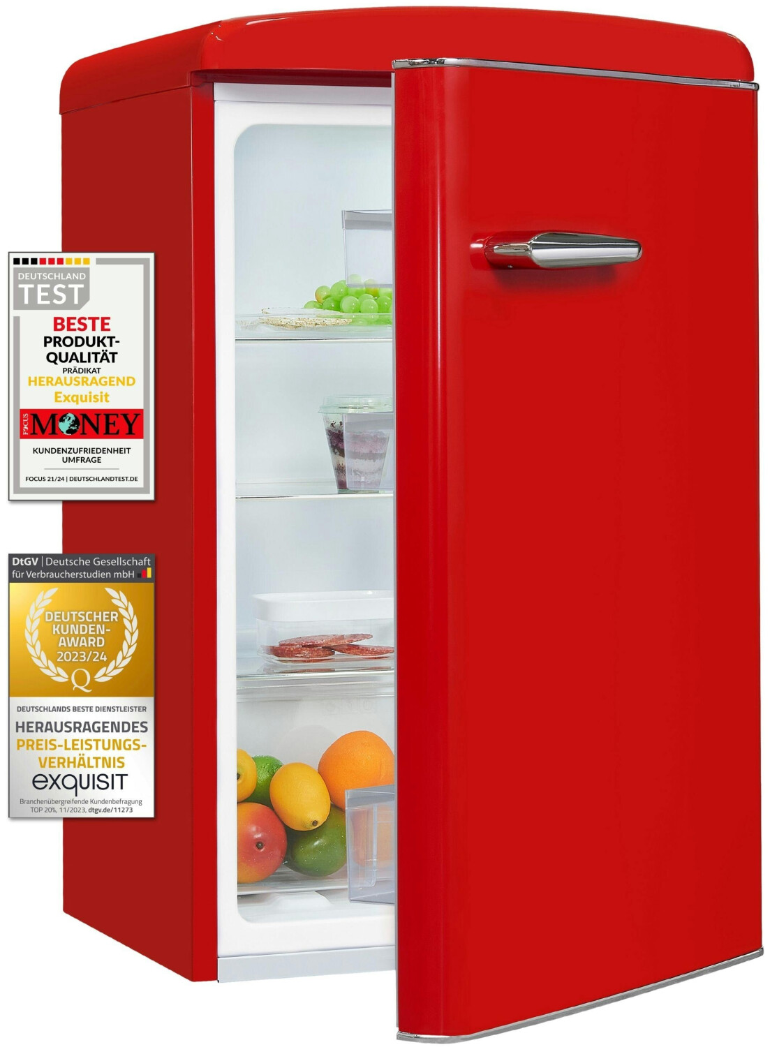 Exquisit RKS120-V-H-160E Retro Vollraumkühlschrank Rot