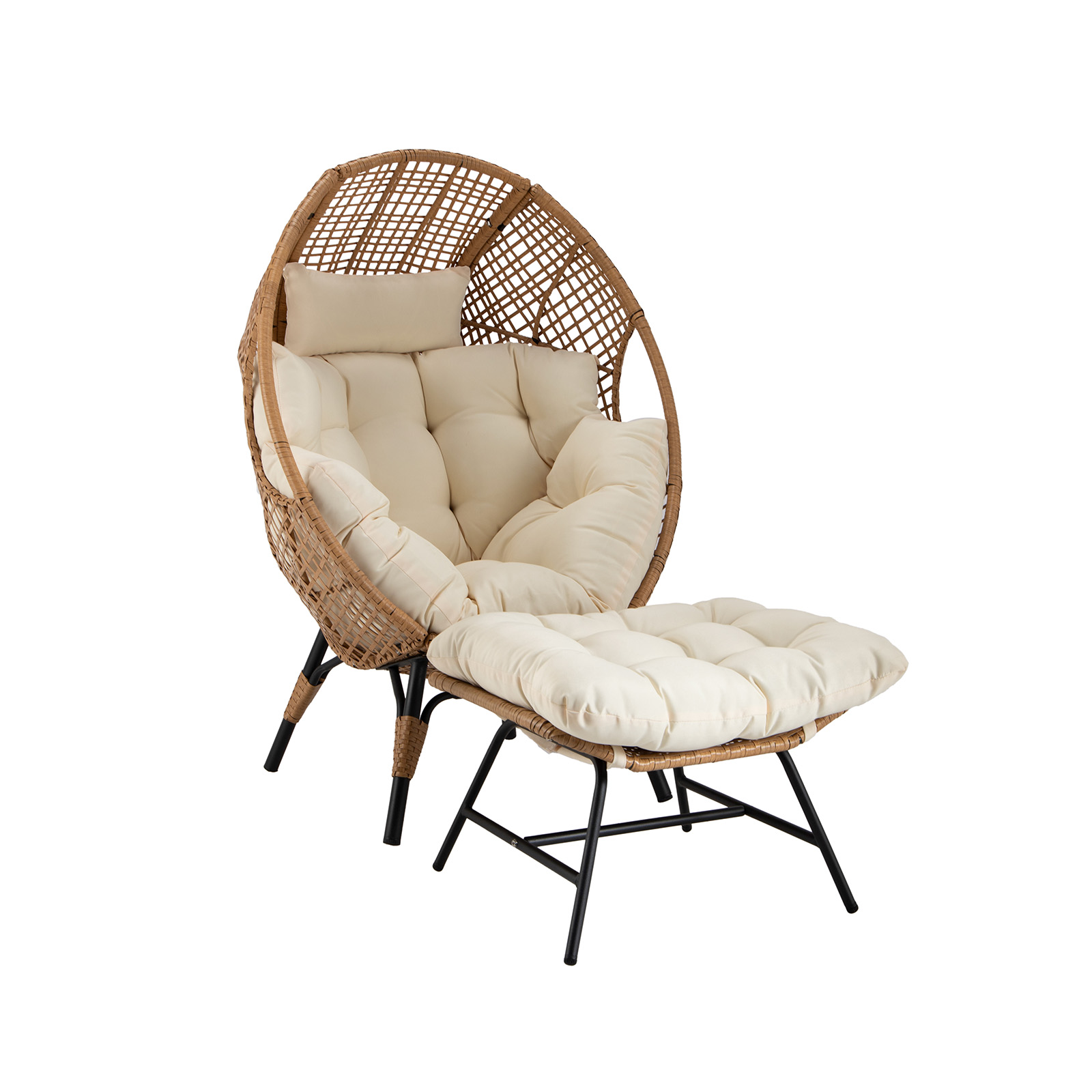 Endorphin Loungesessel Egg Chair, Gartenmöbel, Korbsessel für drinnen u. draußen m. Kissen u. Hocker/Ottomane Gartensessel