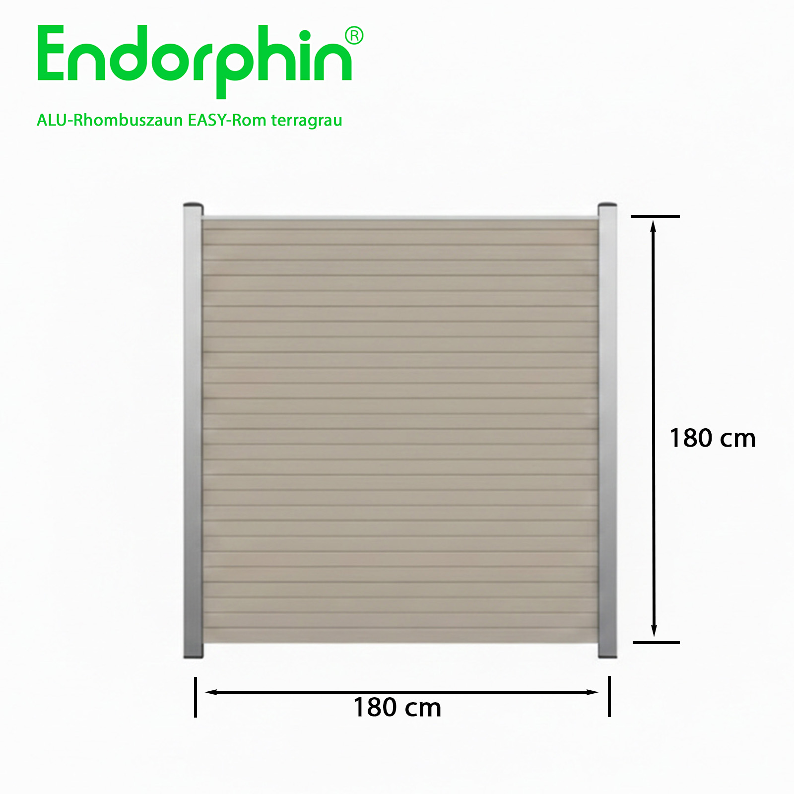 Endorphin EASY-ROM DIY ALU-Rhombuszaun in terragrau 1 Element 180x180cm 2 Pfosten 7x7x235cm in silber