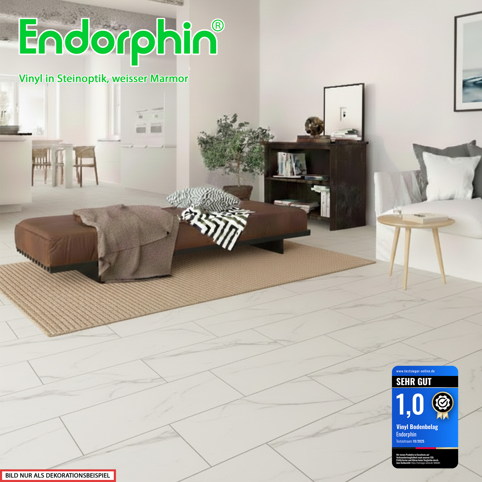 Endorphin Vinylboden selbstklebend Steinoptik weißer Marmor 2,97qm