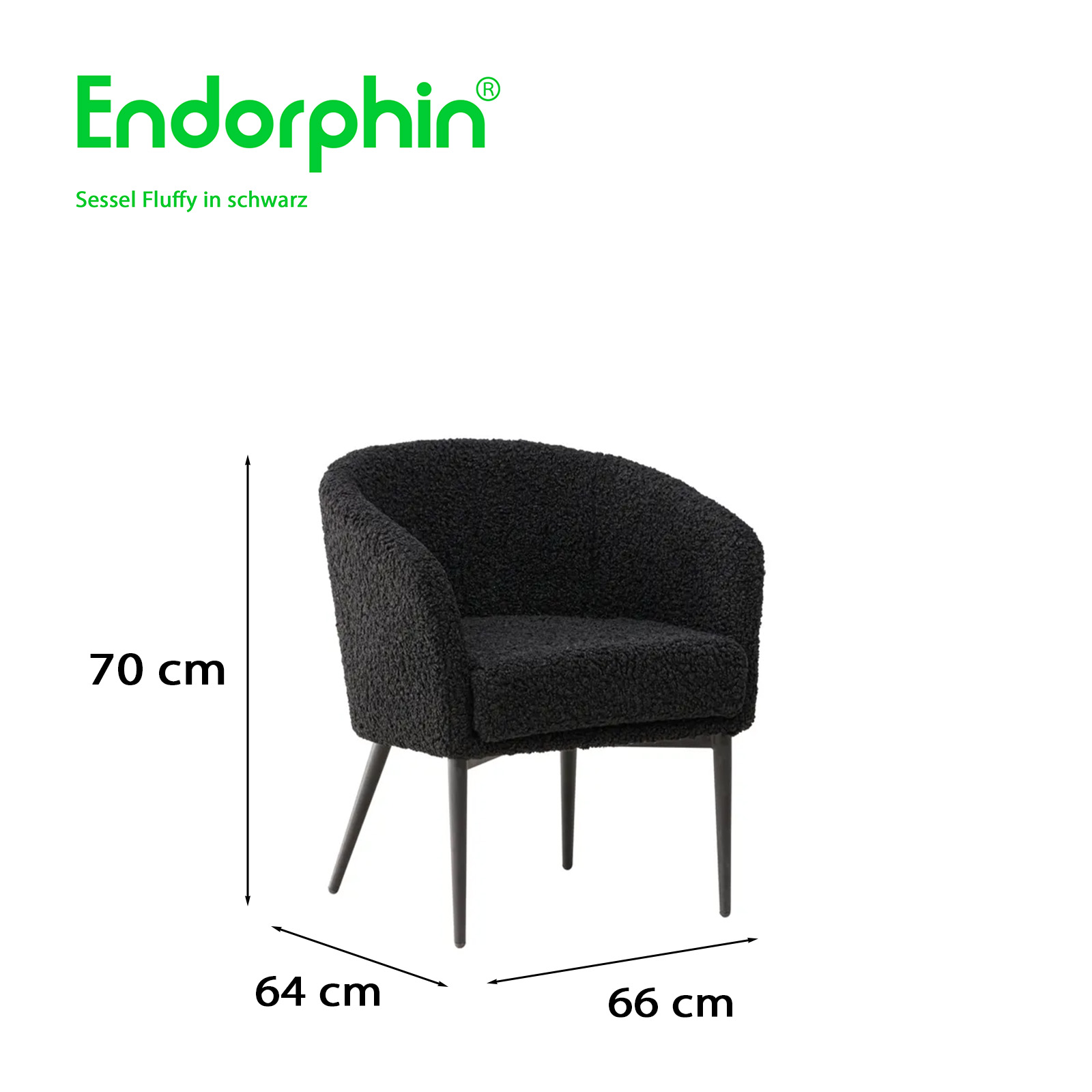 Endorphin Sessel Fluffy, schwarz – Teddy-Sessel in skandinavischen Design