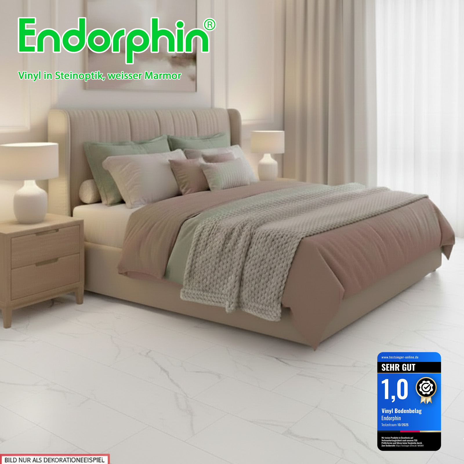 Endorphin Vinylboden selbstklebend Steinoptik weißer Marmor 2,97qm
