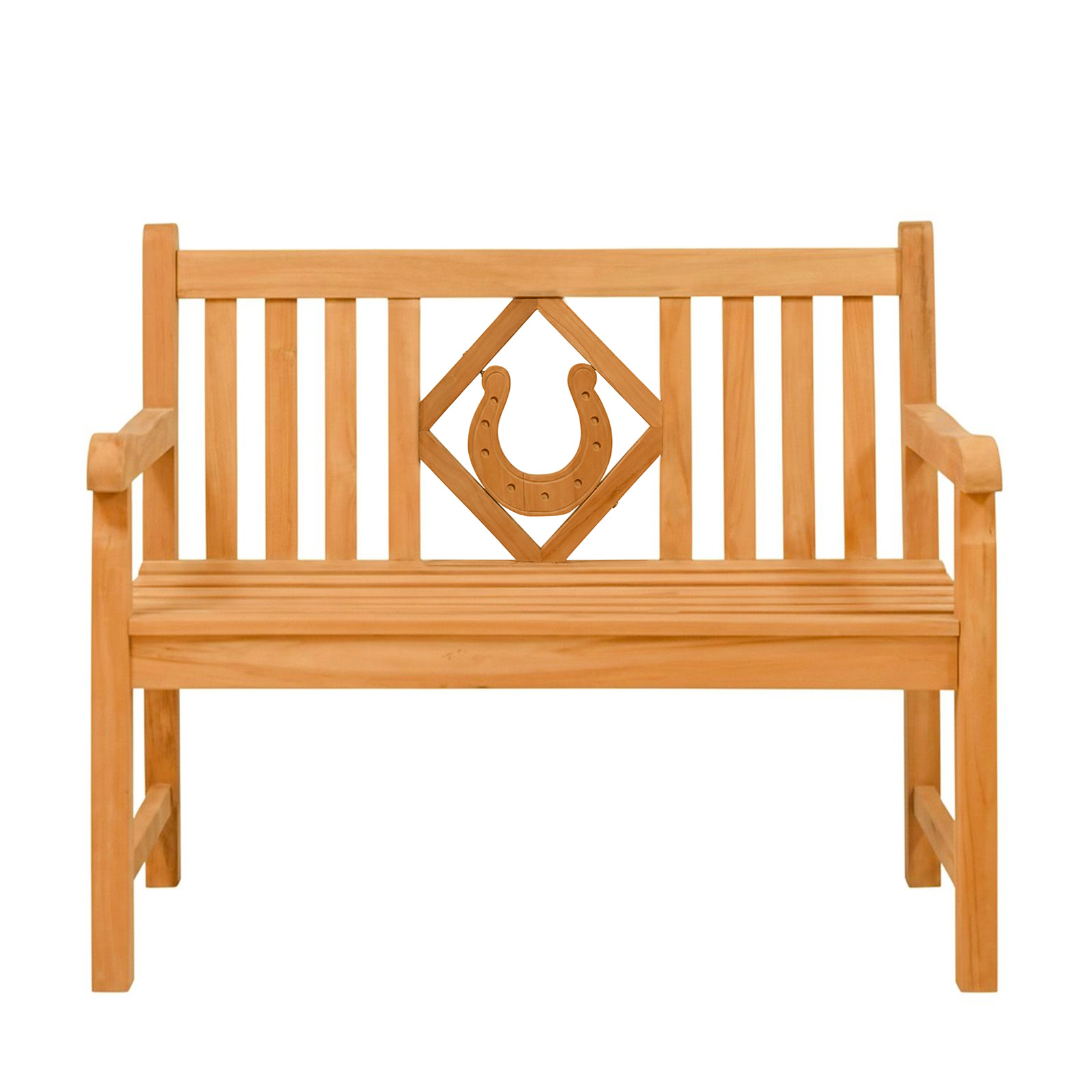 Endorphin Premium Teak Gartenbank 120 cm „Modell Raute“ mit Motiv Hufeisen