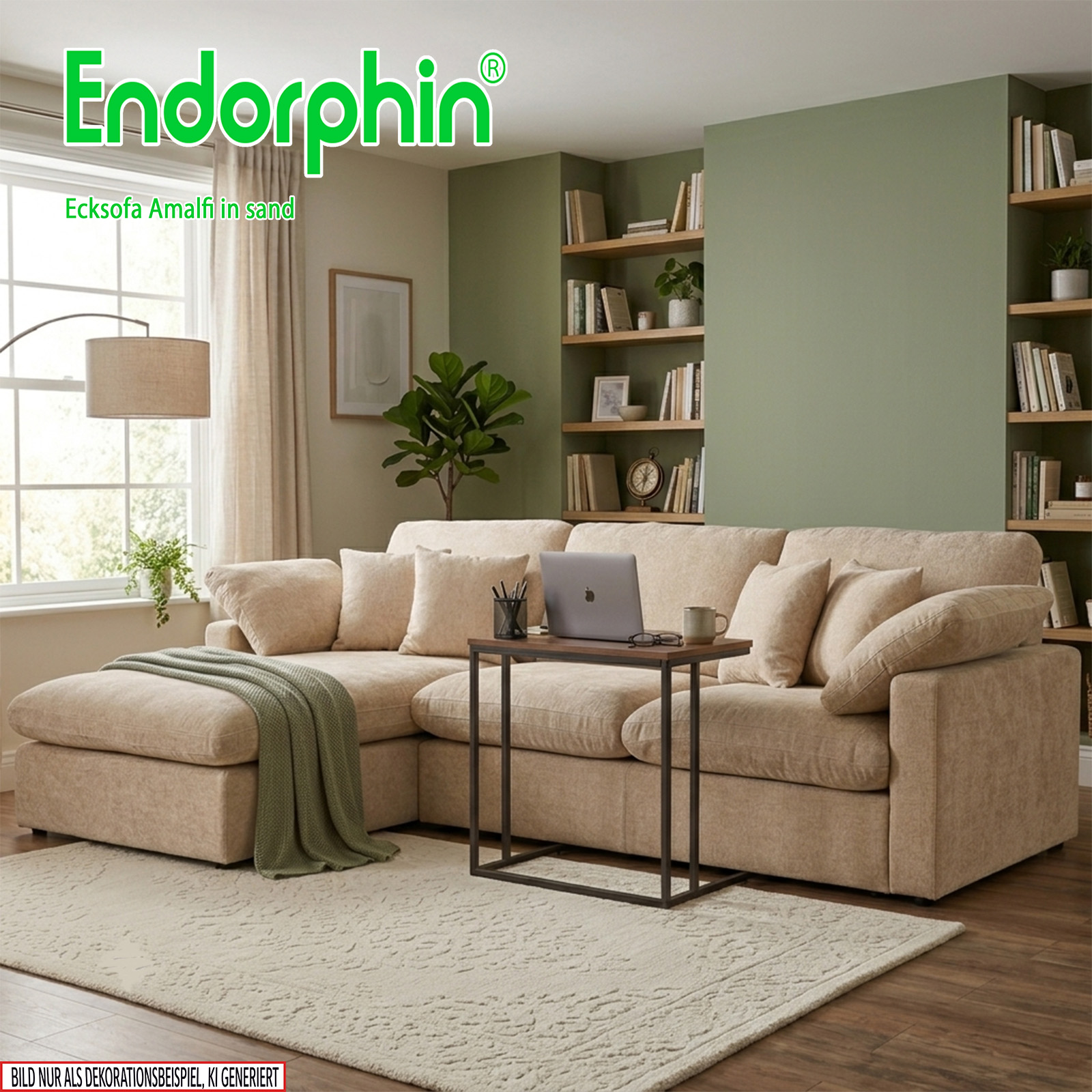 Endorphin Ecksofa Amalfi sand, Ottomane flexibel montierbar