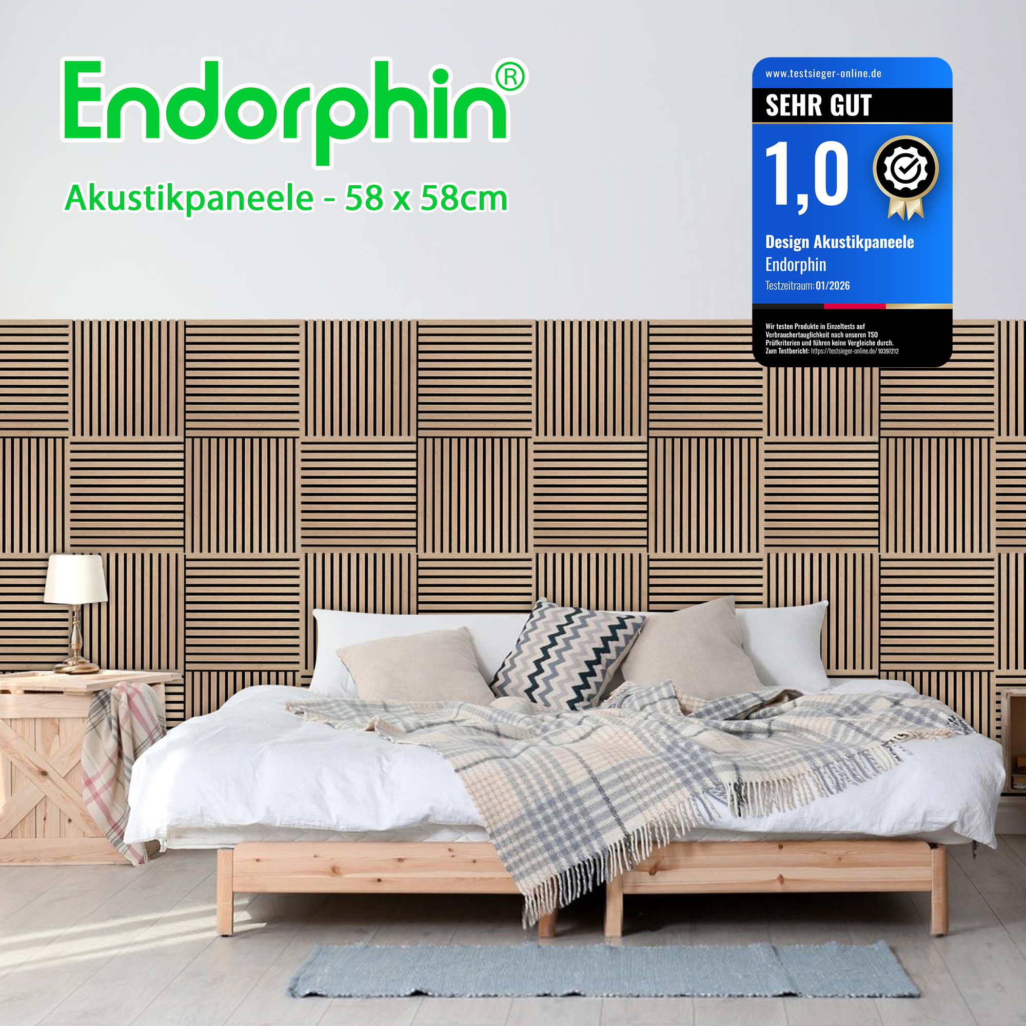 Endorphin 1 Stück Akustikpaneel Muster quadratisch Holzfunier Eiche natur hell/weiss
