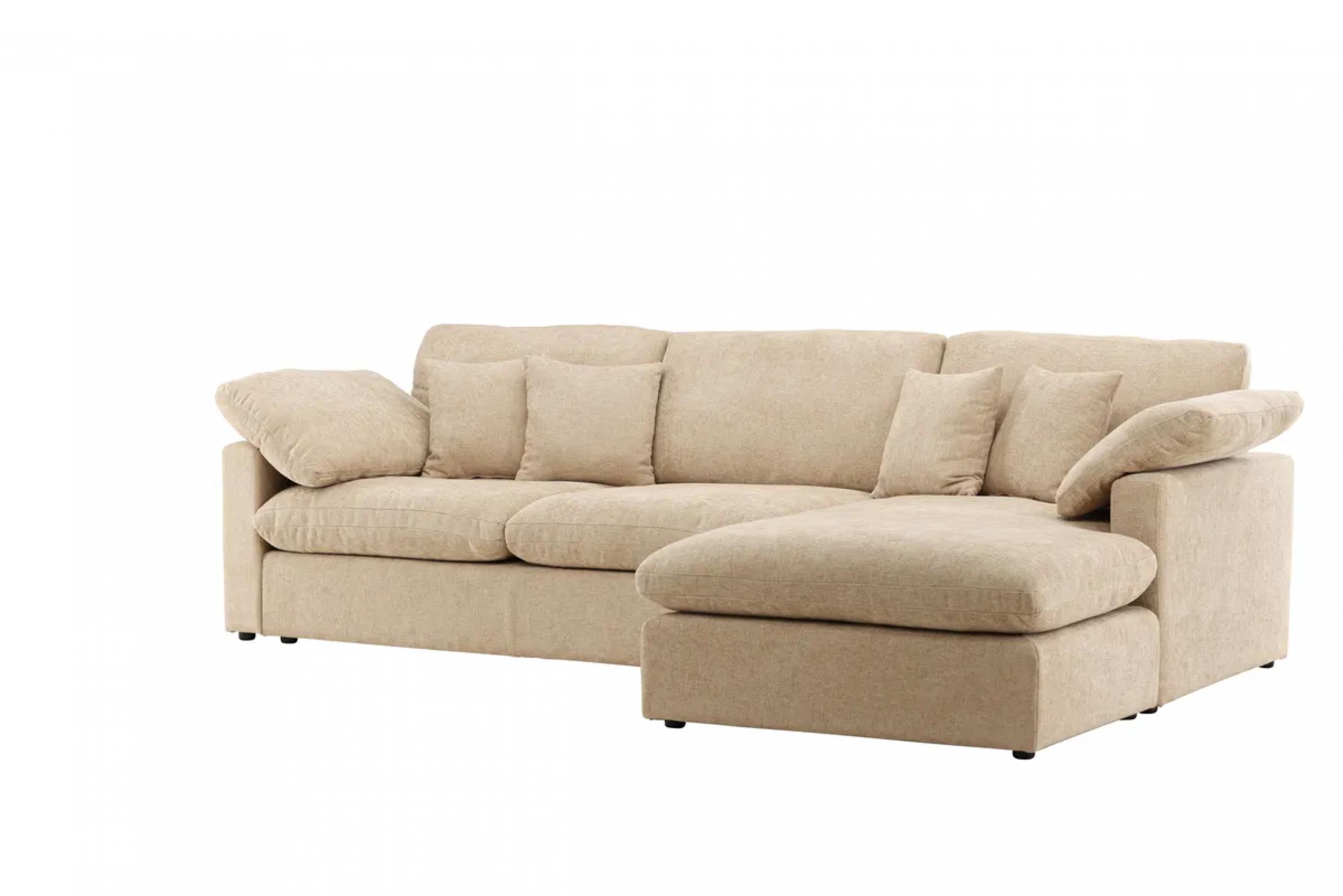 Venture Design Amalfi Chaiselongue-Sofa 6 Zierkissen links sandfarben