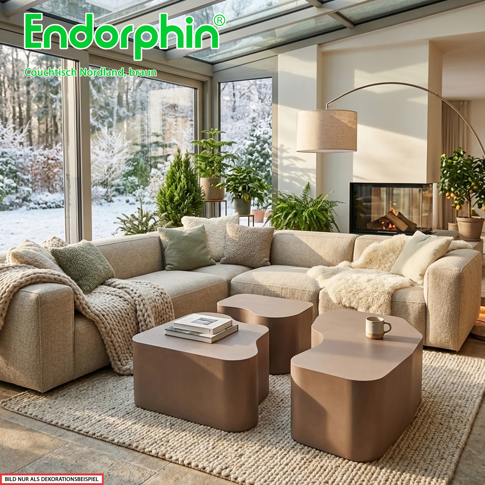 Endorphin Nordland Couchtisch, 3-teilig, MDF, Braun