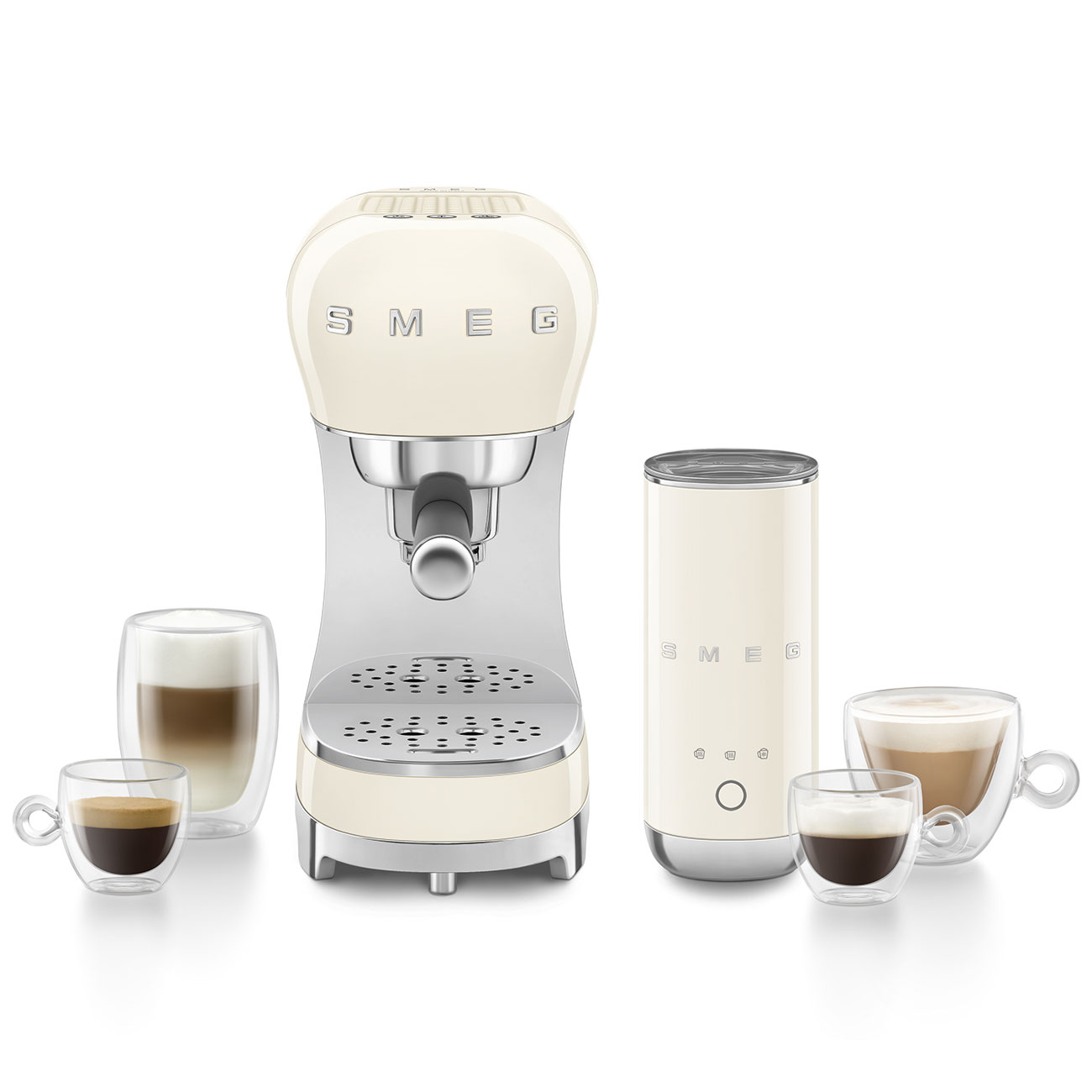 Smeg ECF12CREU Bundle ECF00 + Milchaufschäumer MFF02 Creme 50`s Style