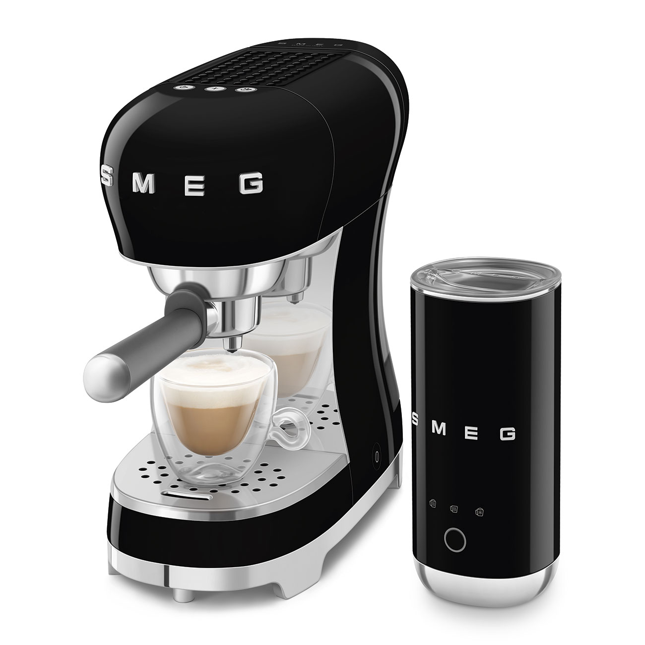 Smeg ECF12BLEU Bundle ECF00 + Milchaufschäumer MFF02 Schwarz 50`s Style