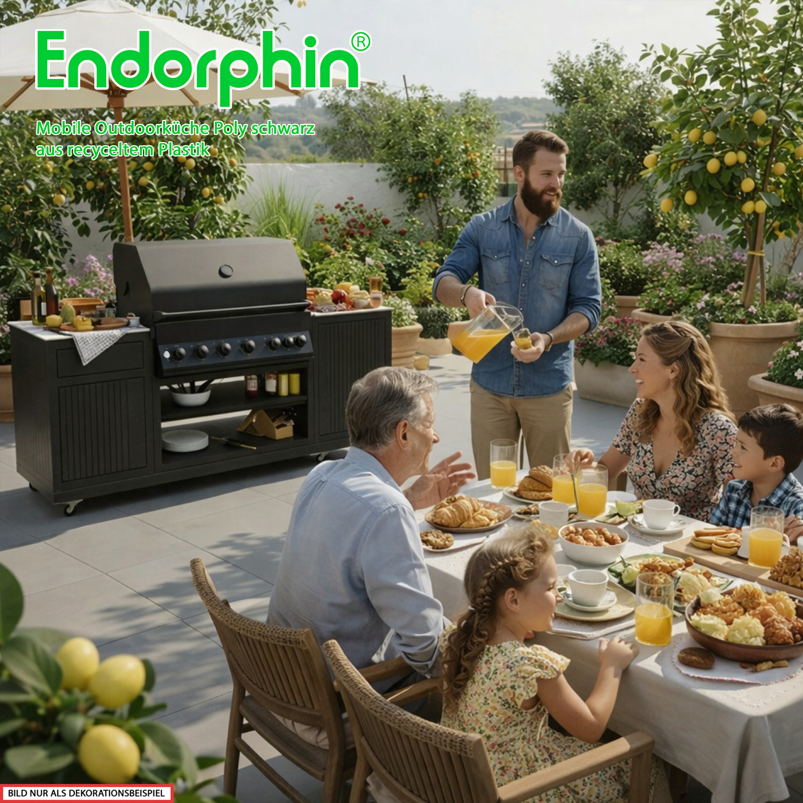 Endorphin Poly-Outdoorküche Schwarz inkl. Merlin 641 Gasgrill schwarz