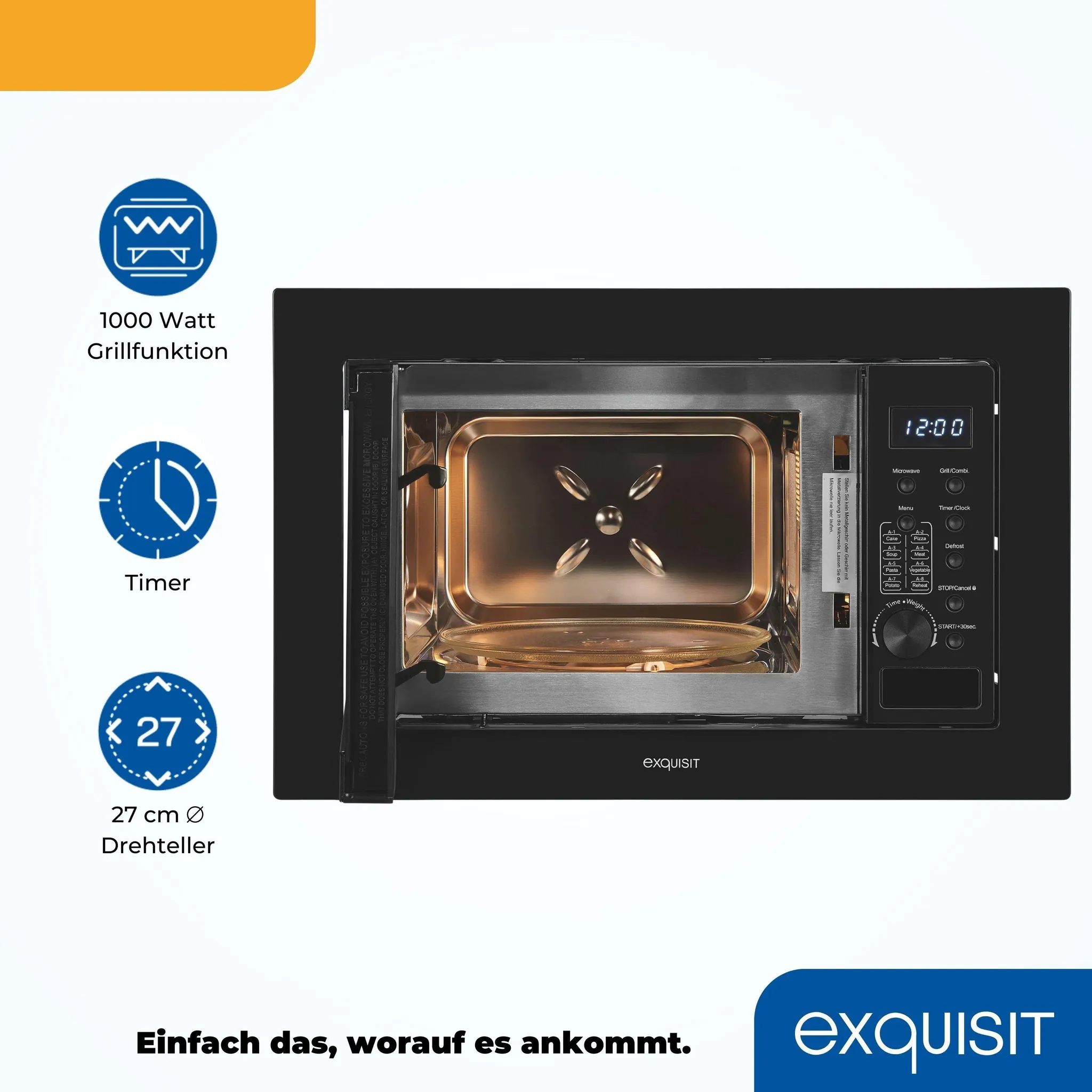 Exquisit EMW20-DG-020 Schwarz, Einbau-Mikrowelle, 20L, 800W