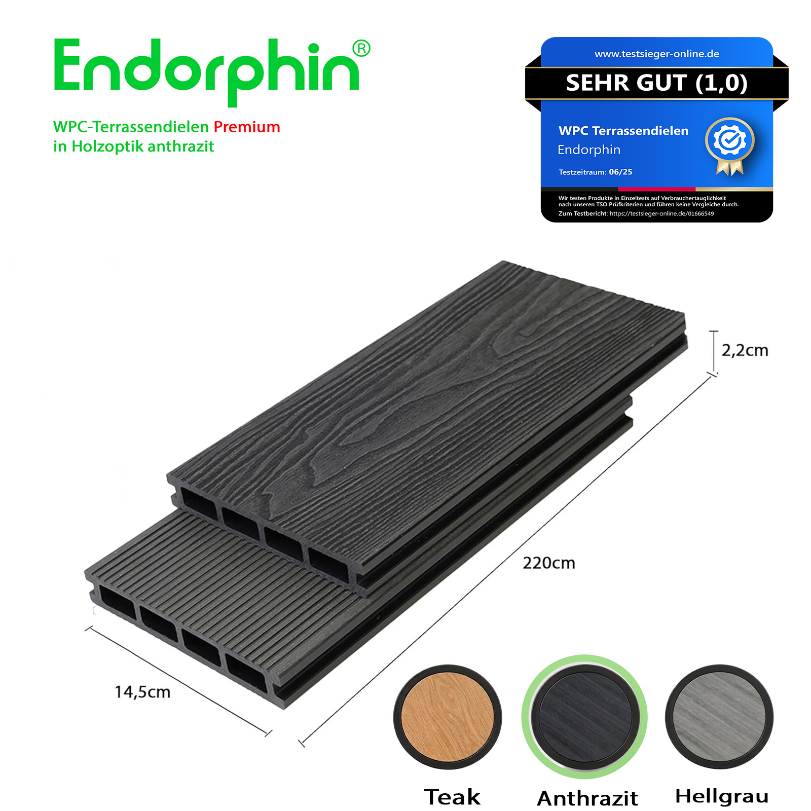 Endorphin 4m² Premium WPC Terrassendielen in Holzoptik – Farbe: anthrazit