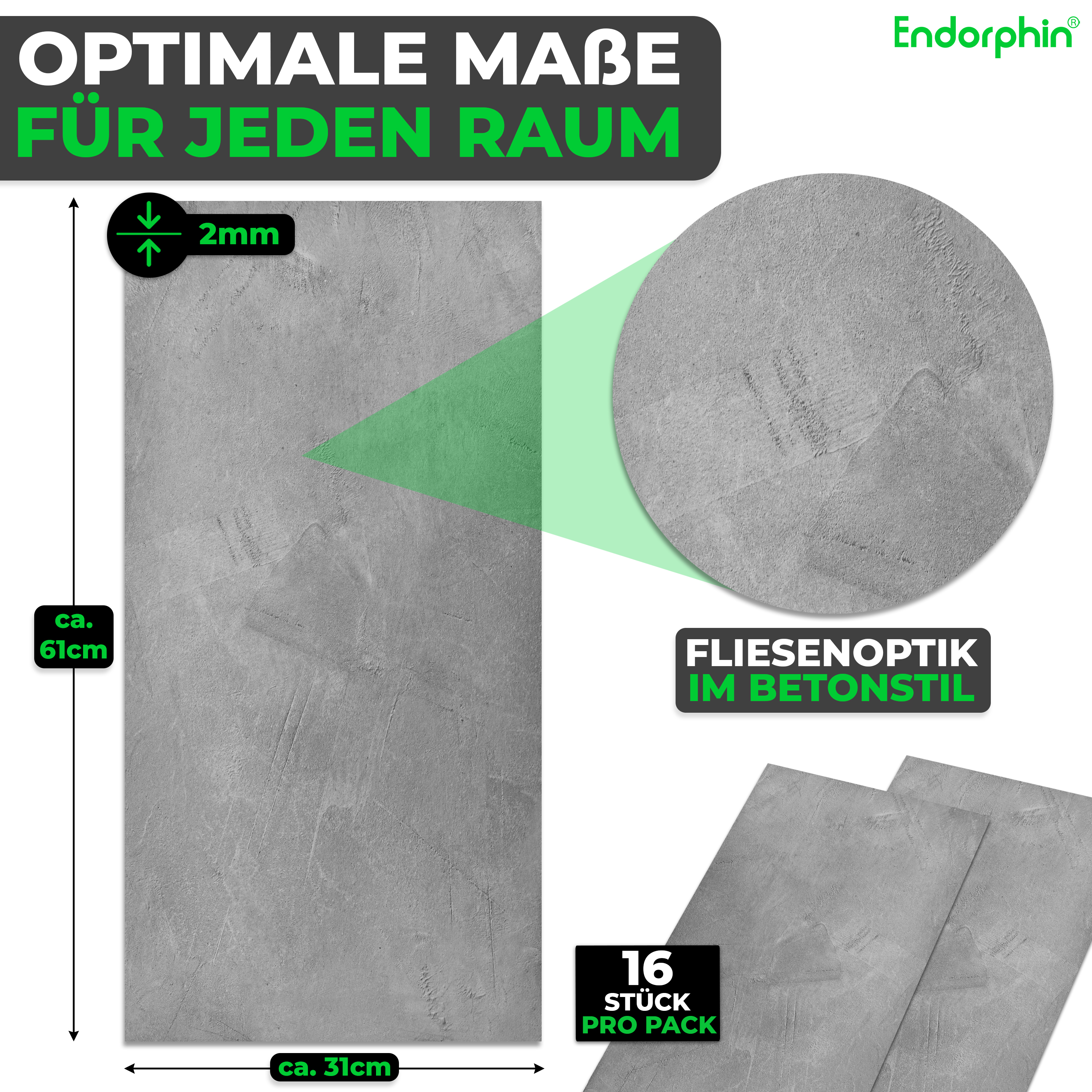 Endorphin Vinylboden selbstklebend in Betonoptik Hellgrau 2,97qm