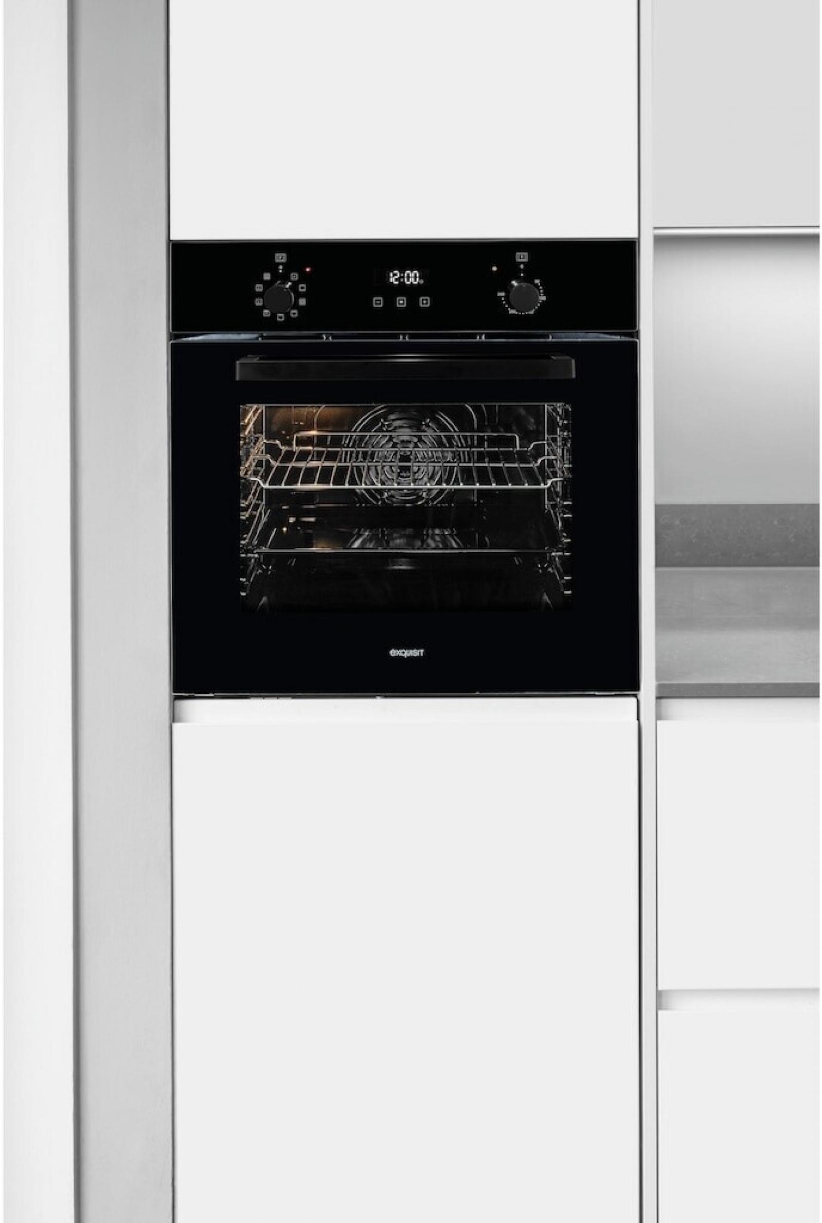 Exquisit EBE257-H-020 schwarz, Einbaubackofen, 9 Funktionen,EEK: A