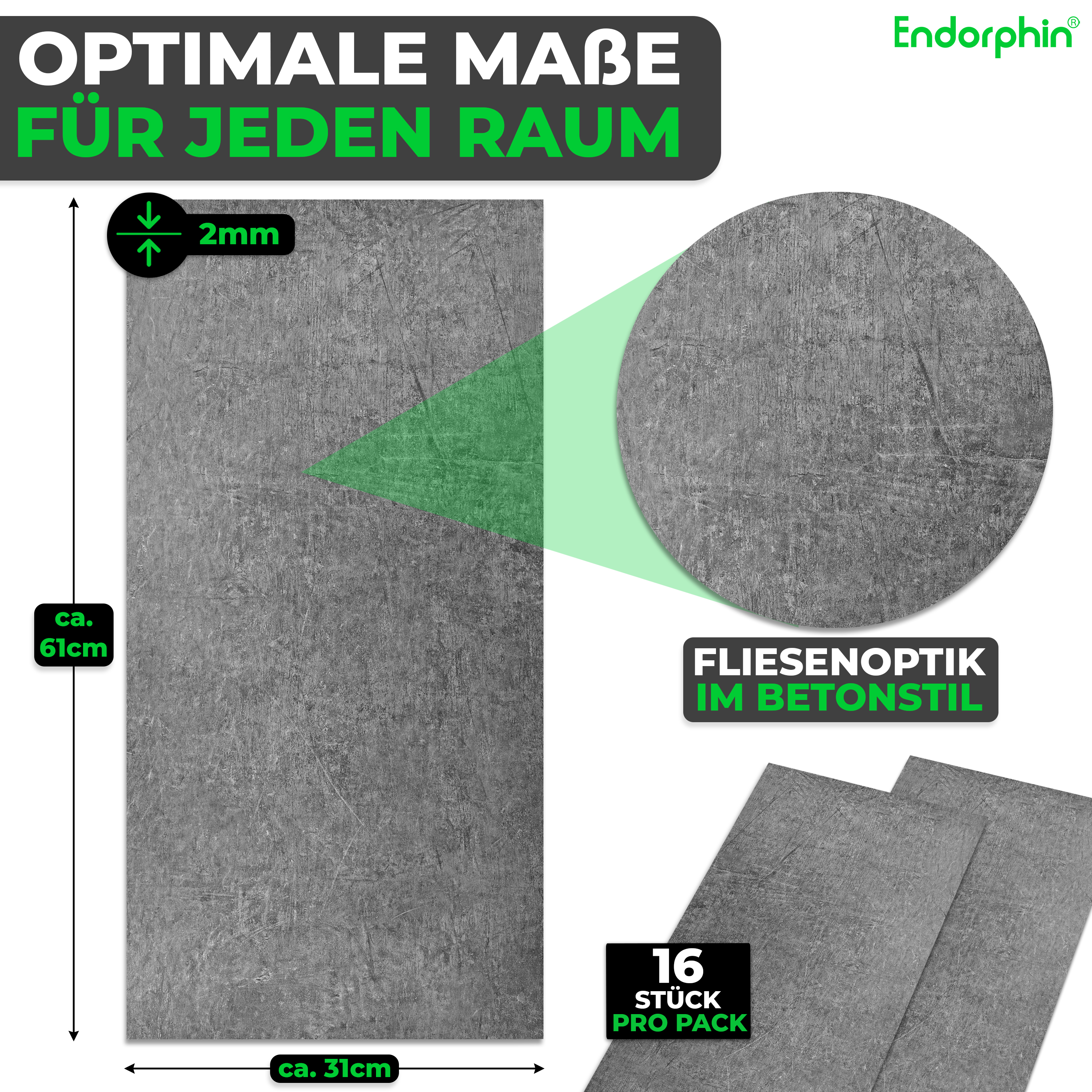 Endorphin Vinylboden selbstklebend in Betonoptik Dunkelgrau 2,97qm