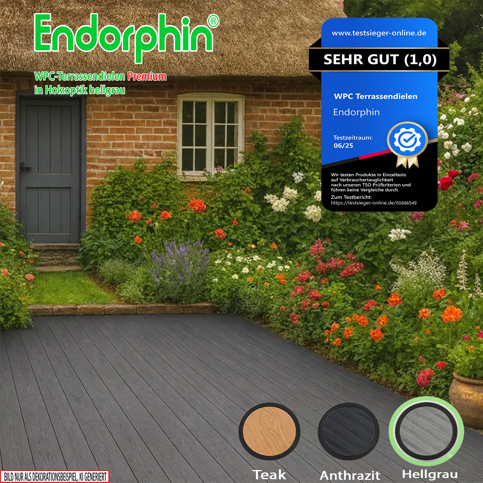 Endorphin 2m² Premium WPC Terrassendielen in Holzoptik–Farbe: grau