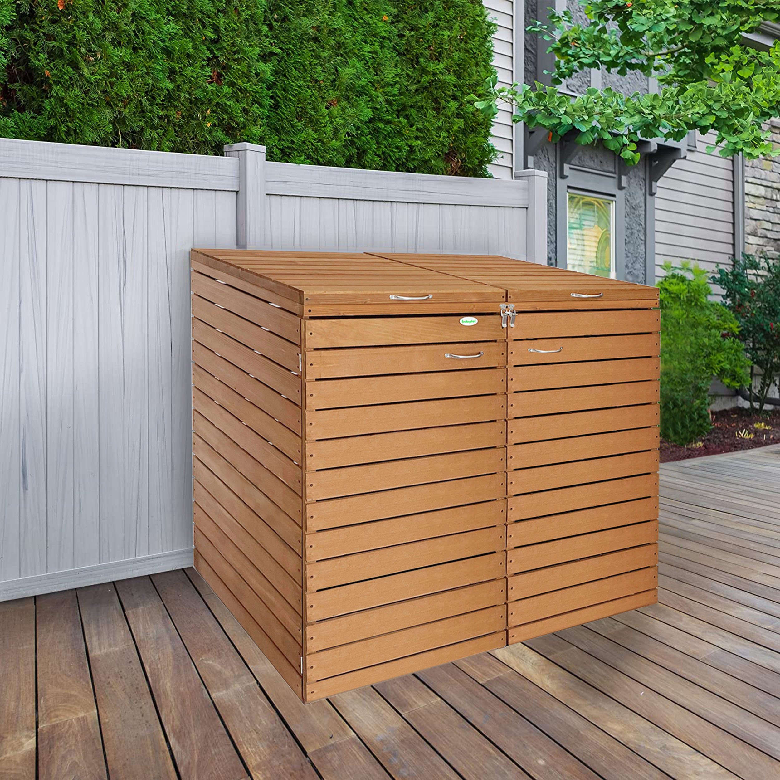 Endorphin Stabile Comfort Mülltonnengarage / Mülltonnenbox Braun natur für 2x 240 L nachhaltig aus Holz