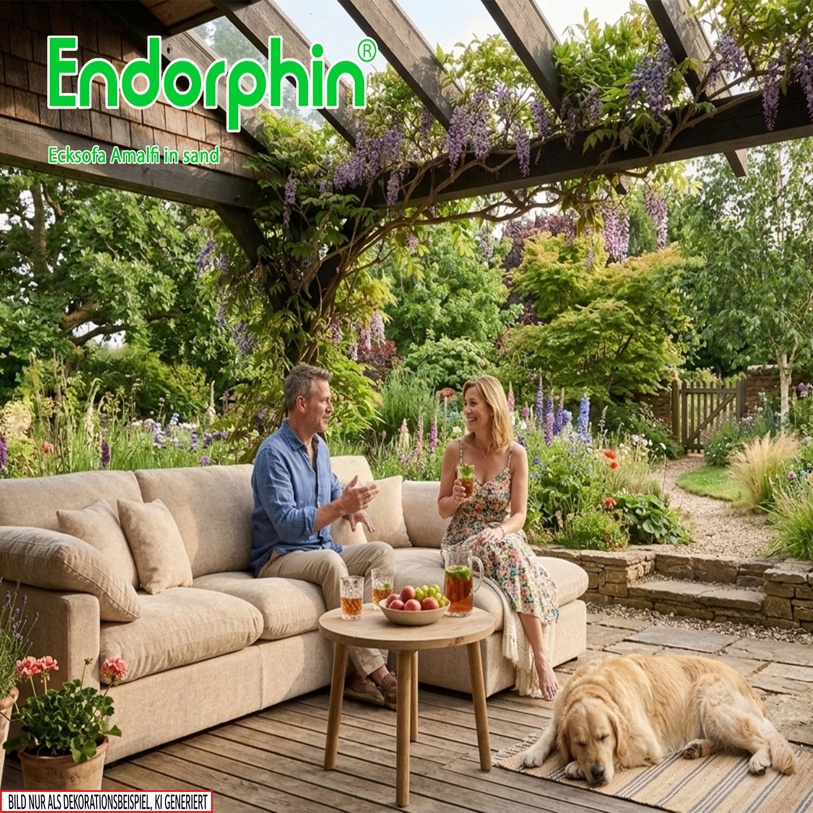 Endorphin Ecksofa Amalfi sand, Ottomane flexibel montierbar