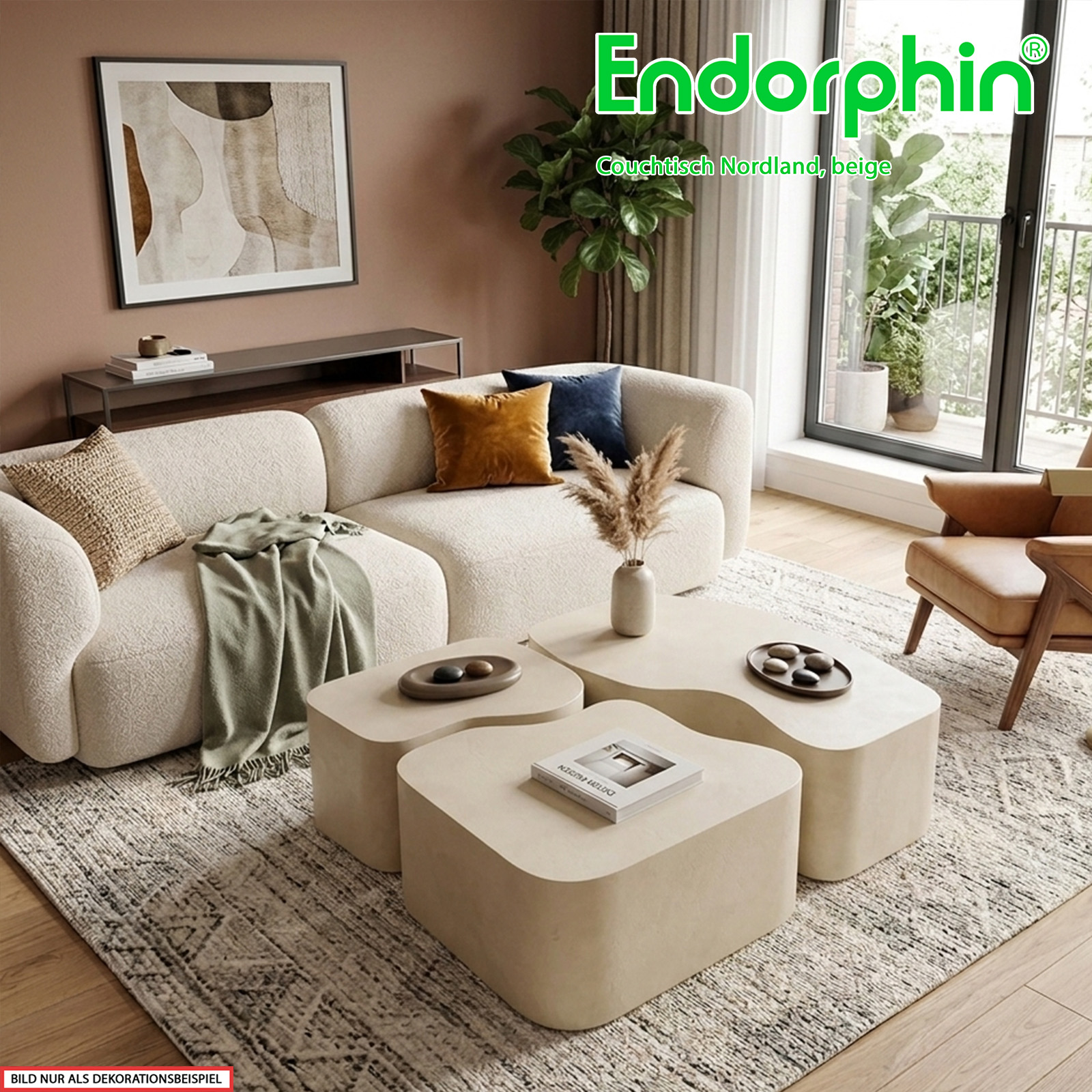 Endorphin Nordland Couchtisch, 3-teilig, MDF, Beige