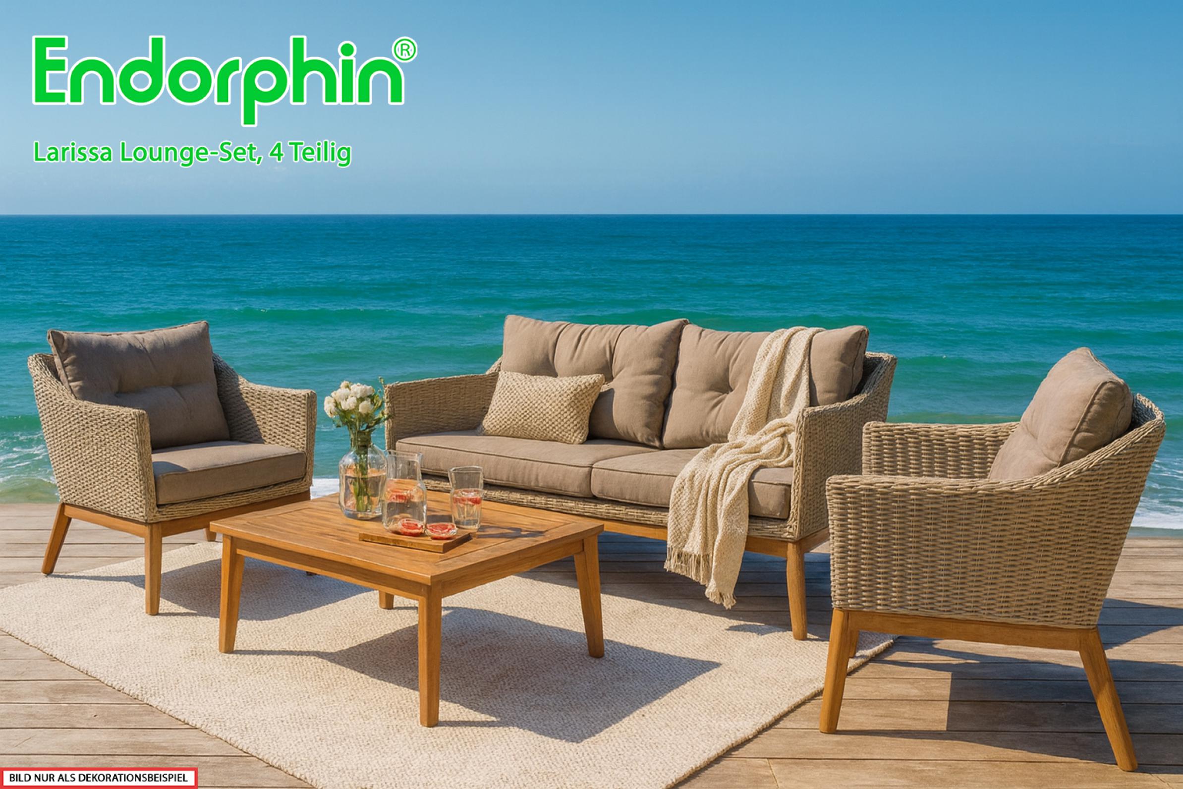 Endorphin Larissa Lounge-Set 4 tlg. 2 Sessel 1 Sofa 1 Tisch Polyrattan Akazie im teakholz look Gartenmöbel Gartengarnitur