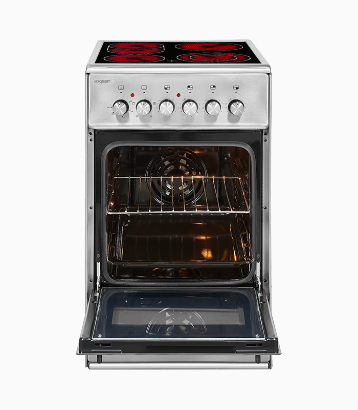 Exquisit ECM 5-4 BZ Inox, Silber, Elektro-Standherde | 46,6 Liter Garraum | Glaskeramik