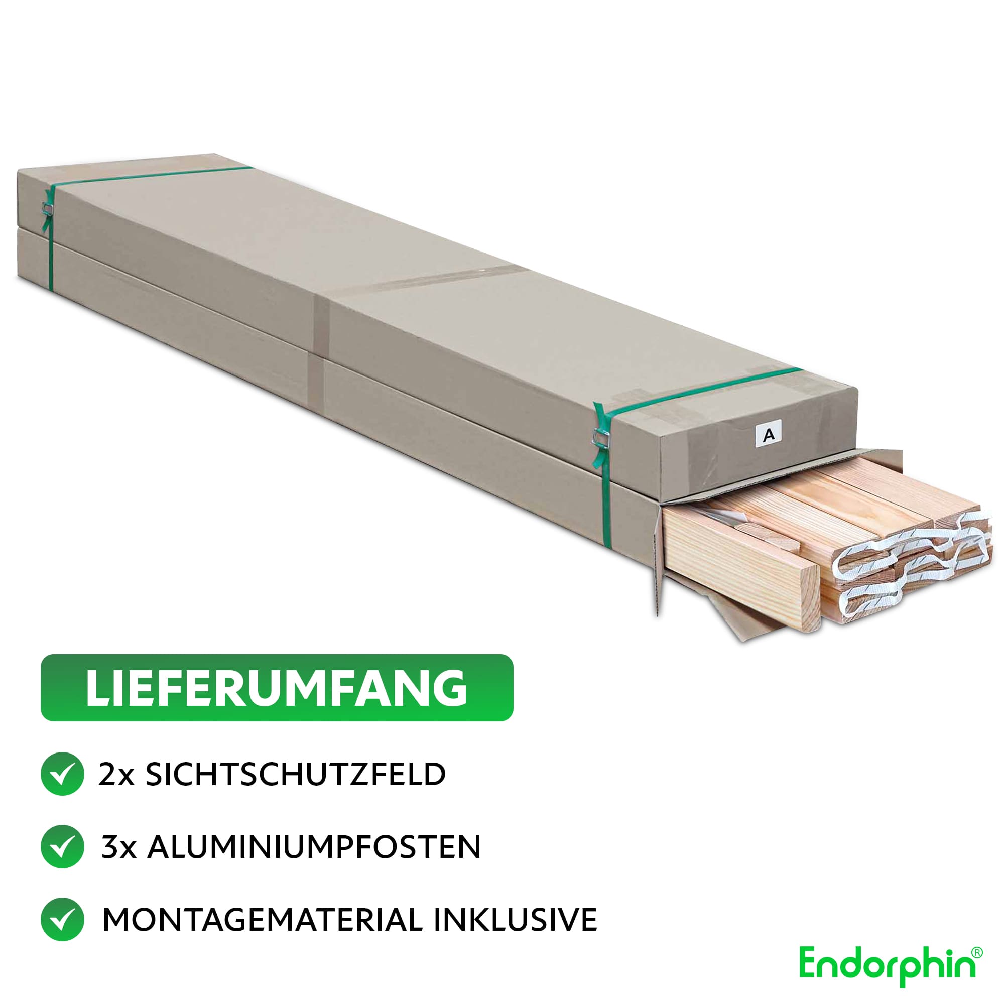 Endorphin Rhombus-Sichtschutzzaun Lärche | 2x Elemente [180x180cm] & 3x Alu-Pfosten [7x7x235cm]