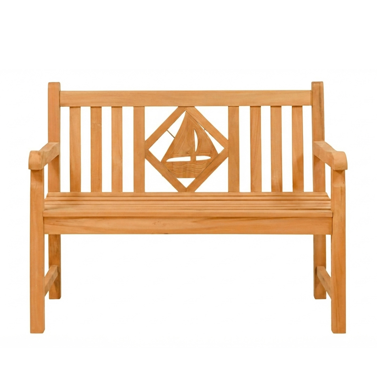 Endorphin Premium Teak Gartenbank 120 cm „Modell Raute“ mit Motiv Segelboot