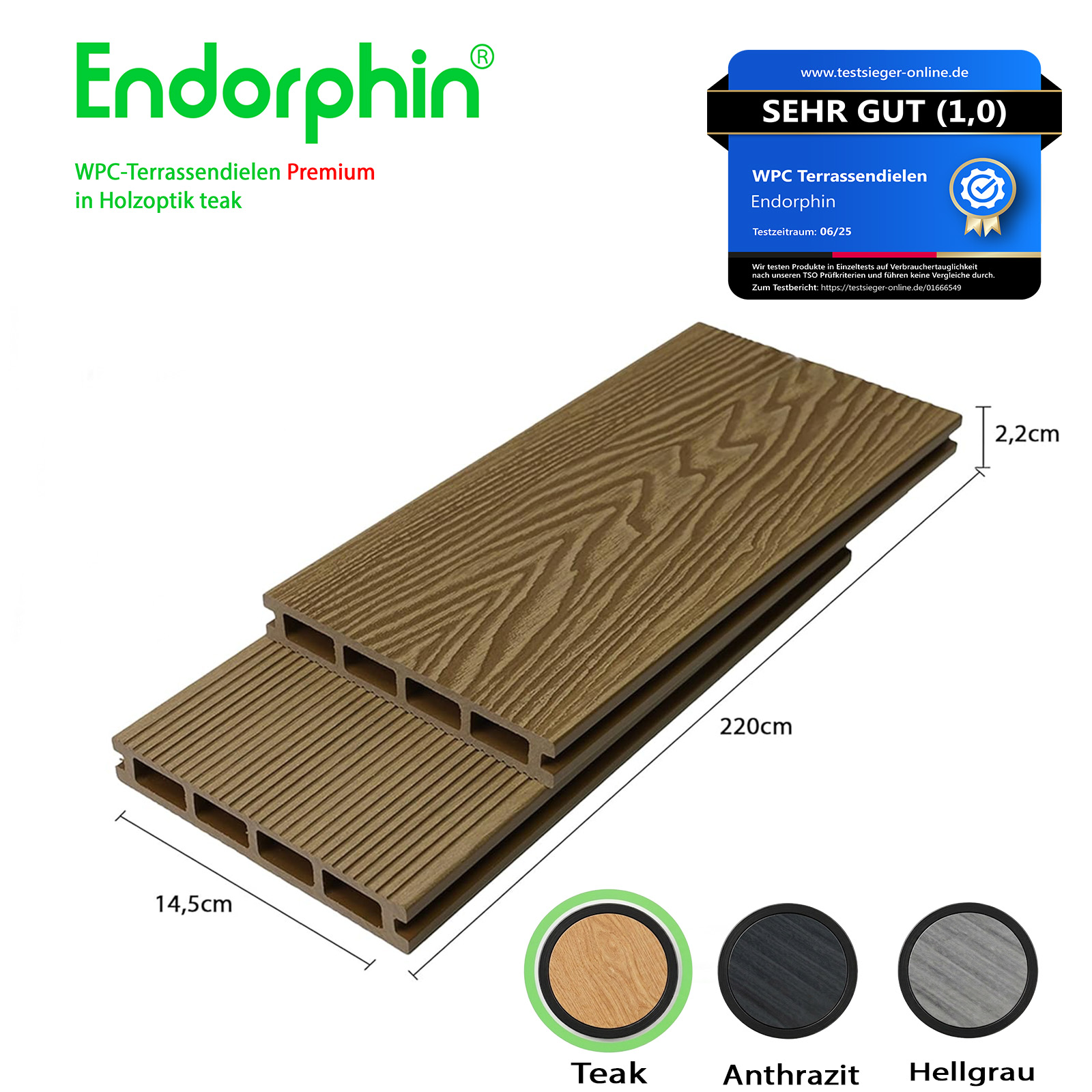 Endorphin 20m² Premium WPC Terrassendielen in Holzoptik – Farbe: teak