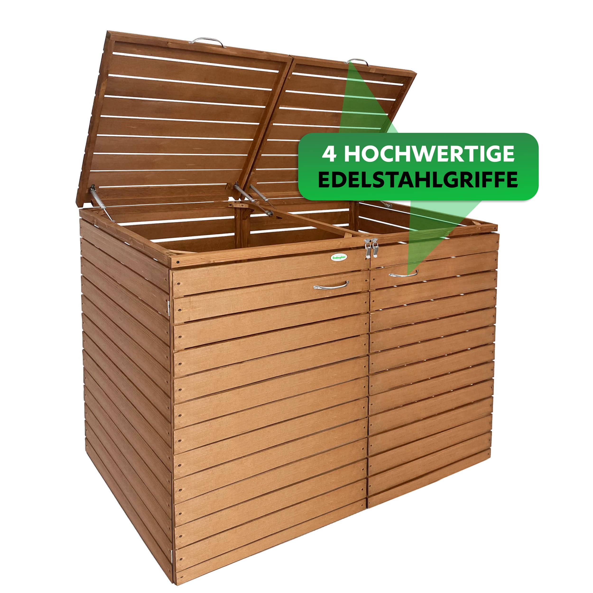 Endorphin Stabile Comfort Mülltonnengarage / Mülltonnenbox Braun natur für 2x 240 L nachhaltig aus Holz