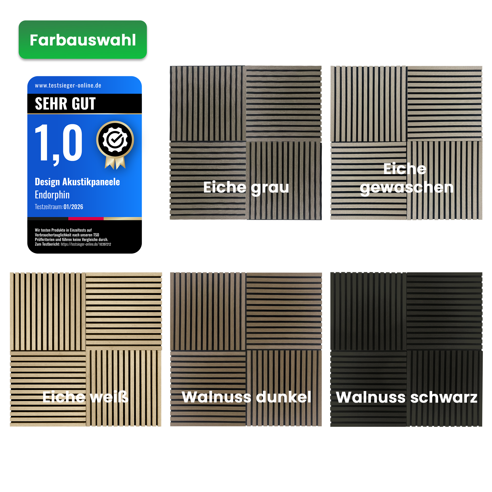 Endorphin 1 Stück Akustikpaneel Muster quadratisch Holzfunier Walnuss schwarz