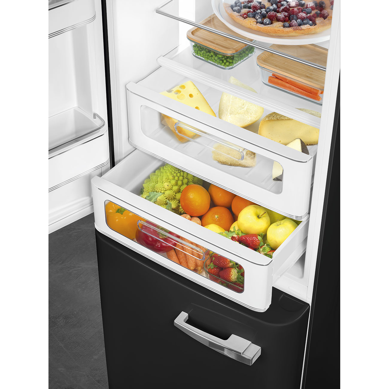 Smeg FAB32LBL5 Kühl-Gefrierkombination Linksanschlag Schwarz 50`s Style