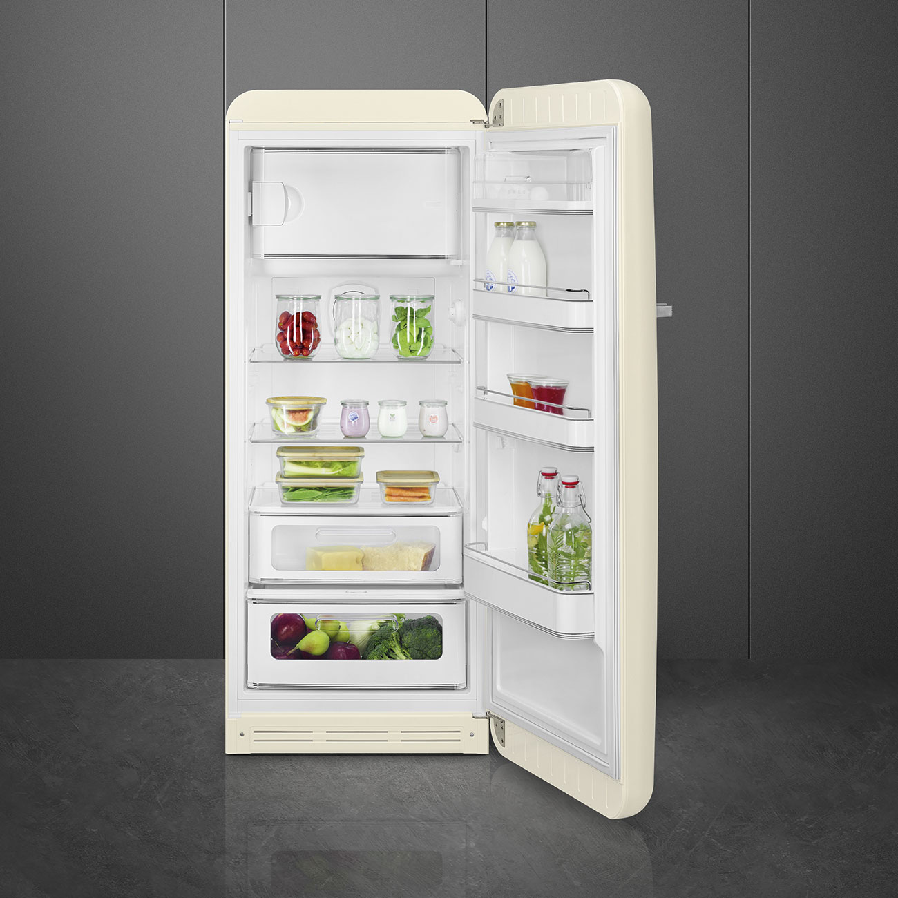 Smeg FAB28RCR5 Kühlschrank Rechtsanschlag Creme 50`s Style