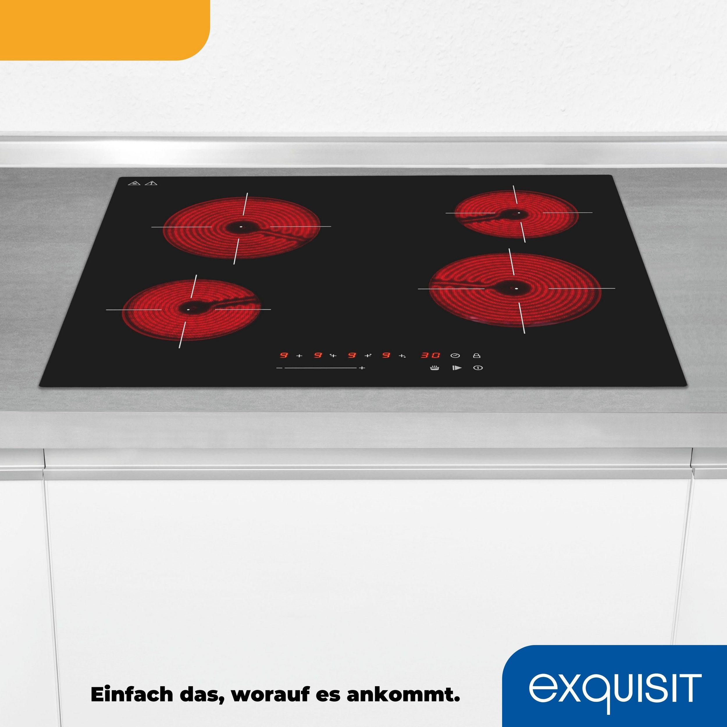 Exquisit EKC600-380 Autarkes Glaskeramikkochfeld, 59cm breit, TouchControl, 4 Kochstellen