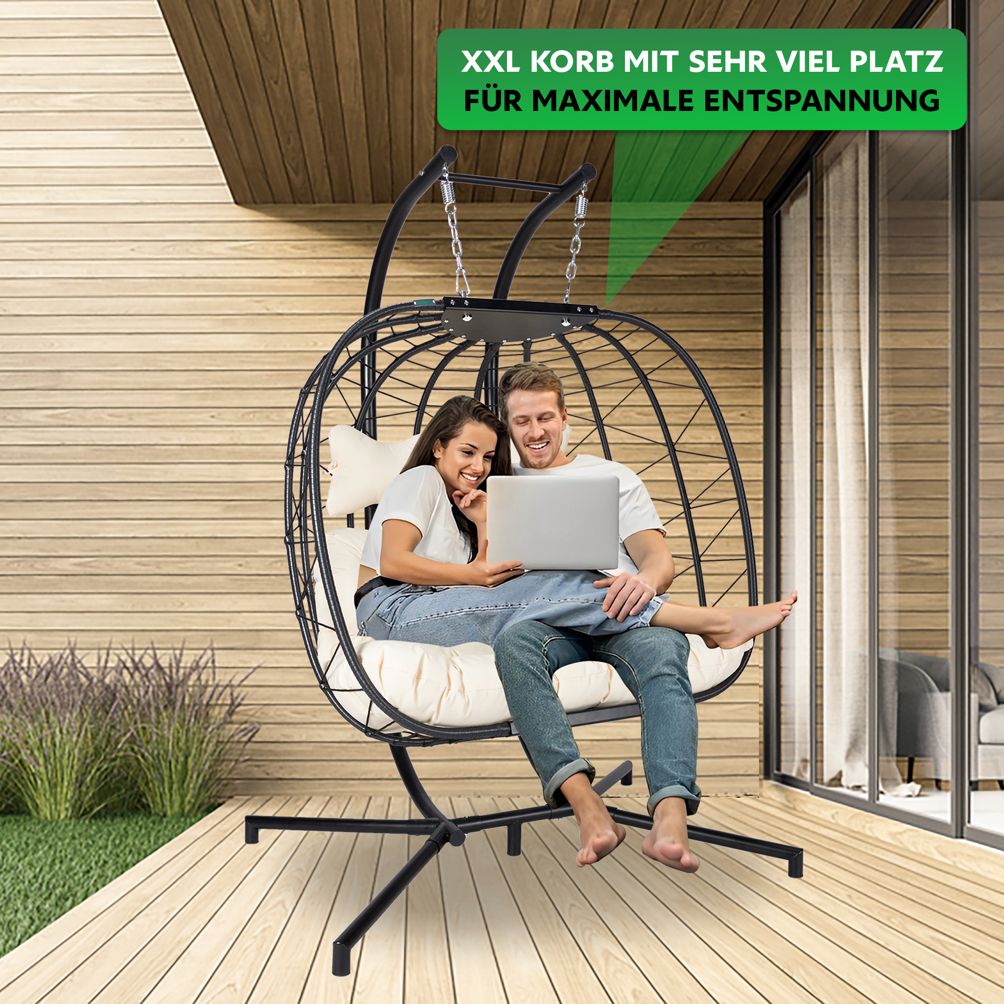 Endorphin Hängesessel Twin mit Gestell & weichem Kissen für 2 Personen
