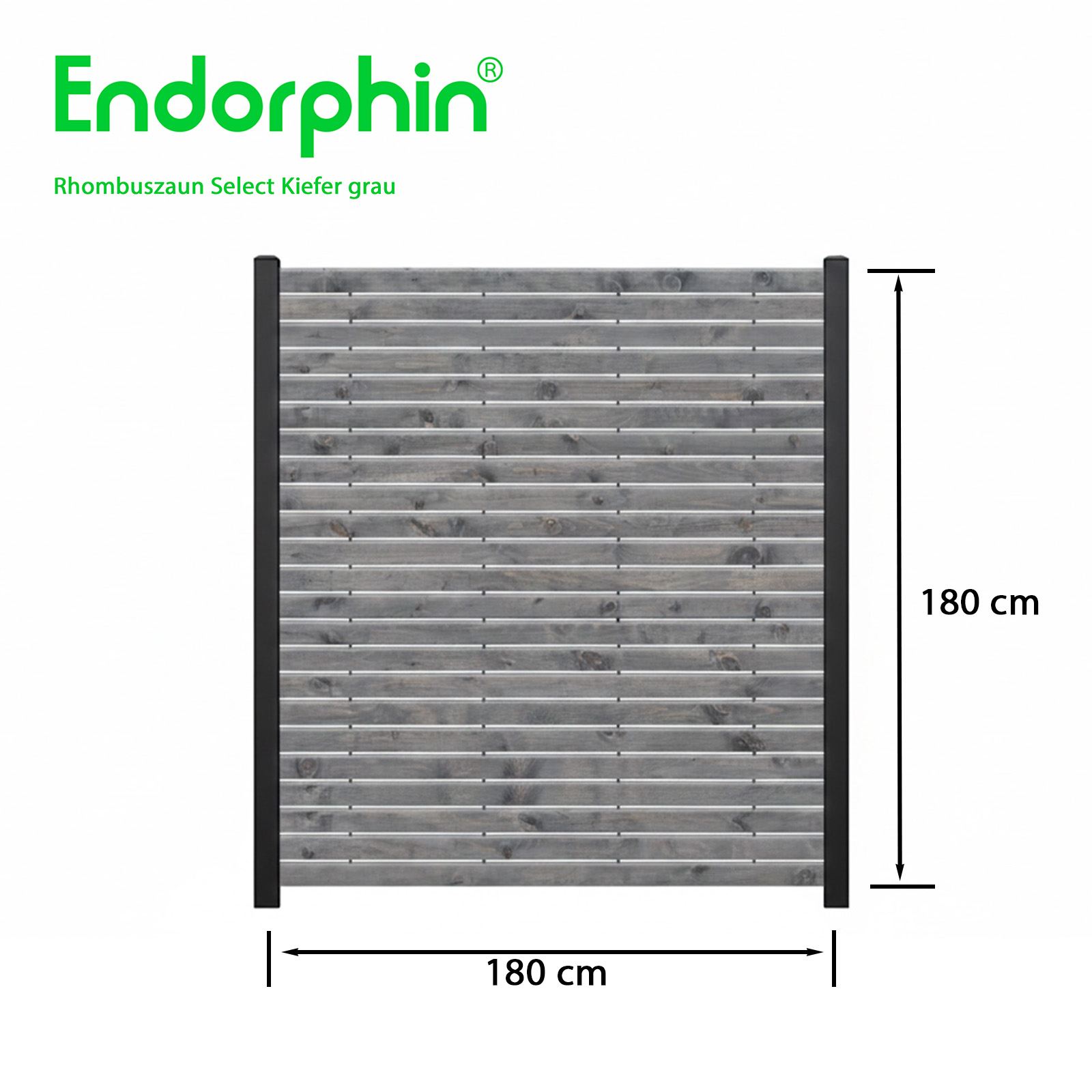 Endorphin Rhombuszaun Kiefer grau 4 Element 180x180cm 5 anthrazit Pfosten 7x7x235cm