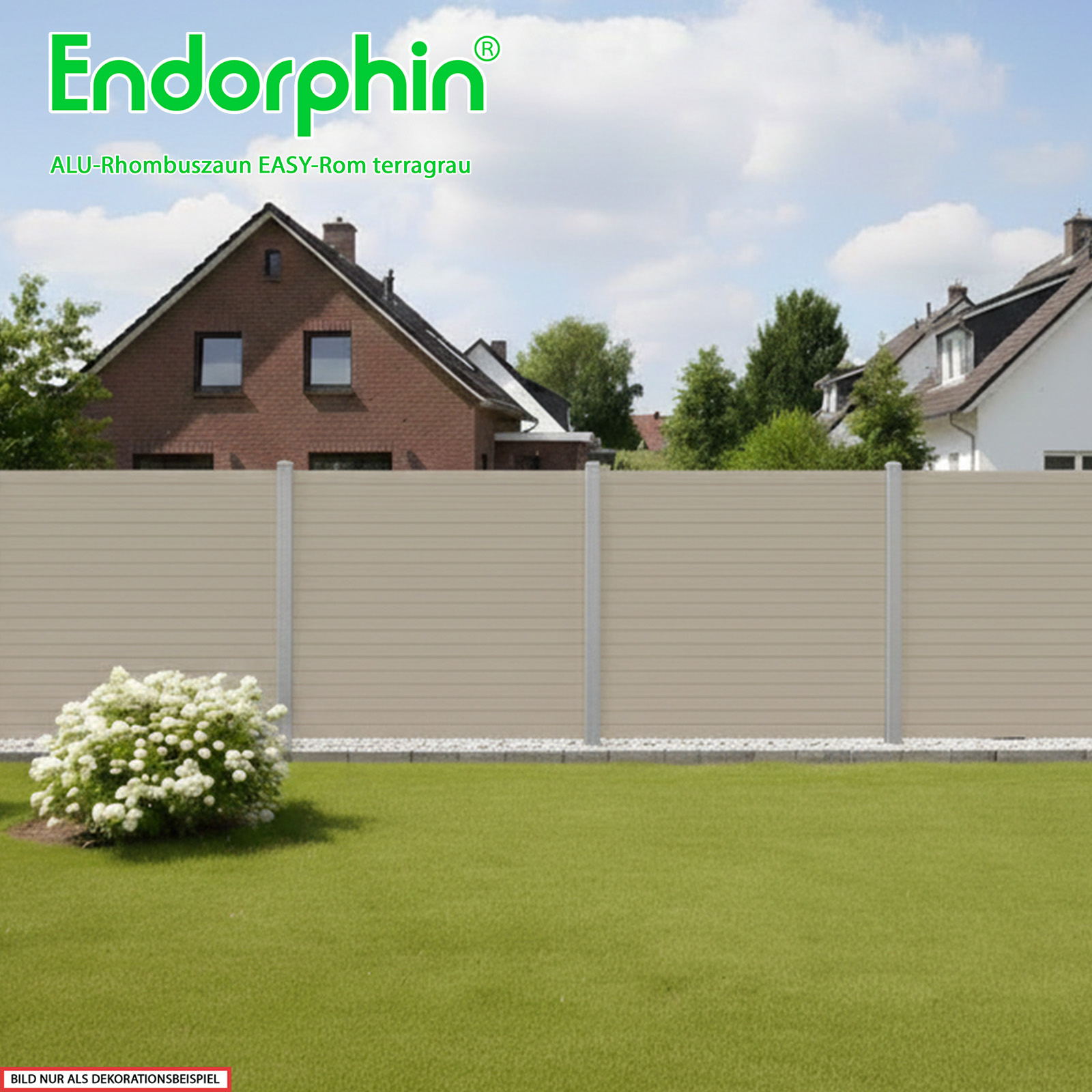 Endorphin EASY-ROM DIY ALU-Rhombuszaun in terragrau 1 Element 180x180cm 2 Pfosten 7x7x235cm in silber