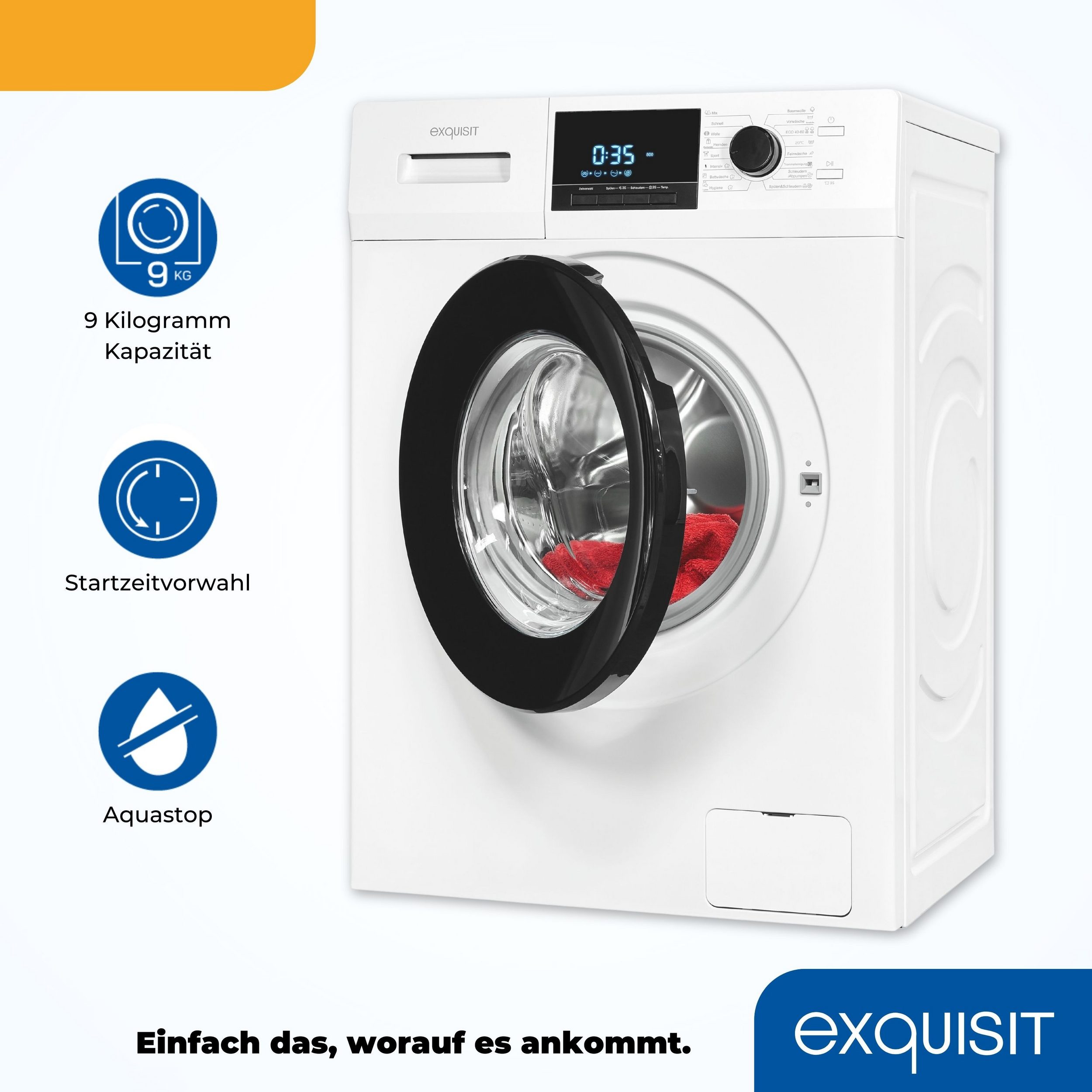 Exquisit WA9214-340 weiss, Frontlader Waschmaschine, 9 kg, EEK: A