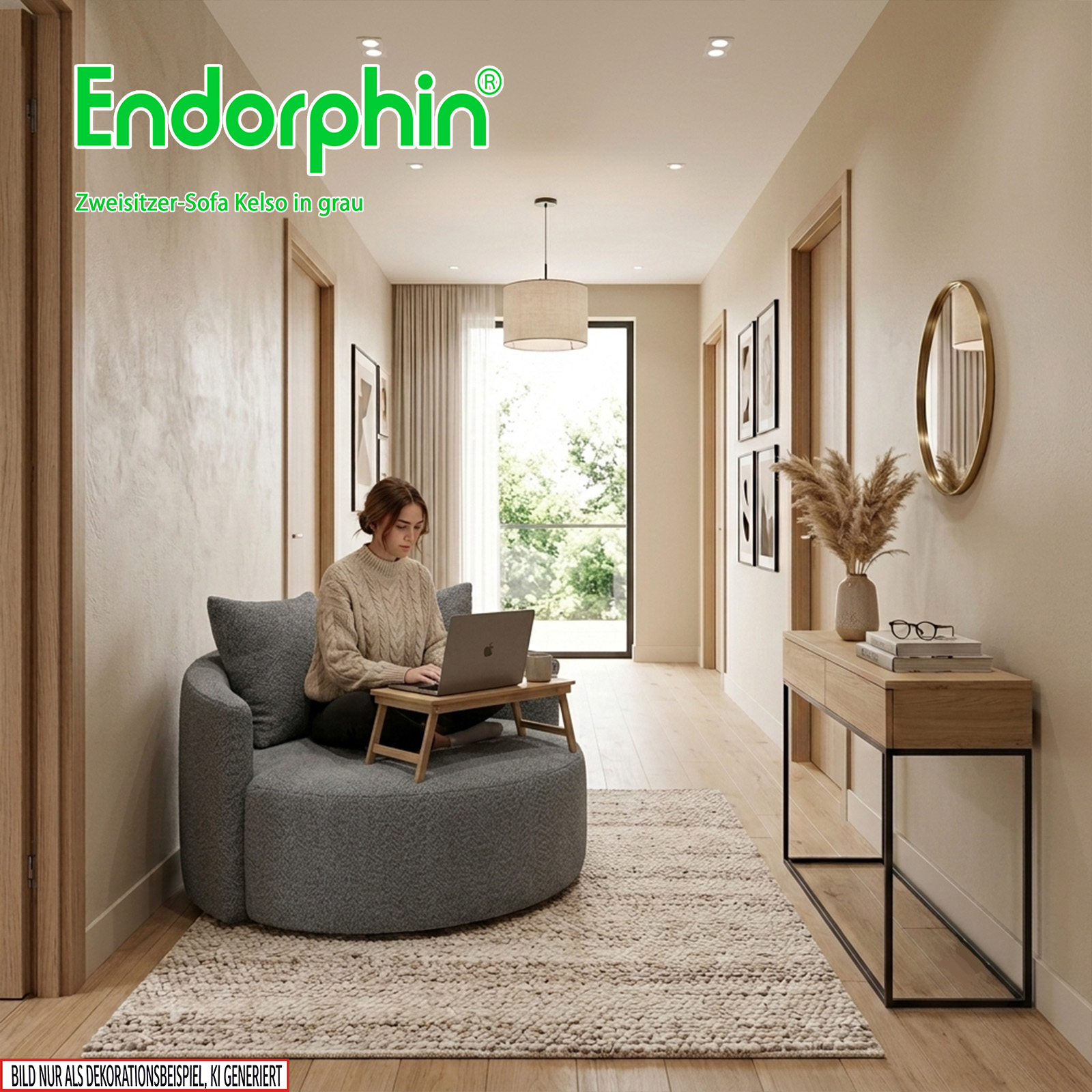 Endorphin 2er Sofa Kelso – in Grau, Exklusives Designer-Sofa mit Teddy-Bezug