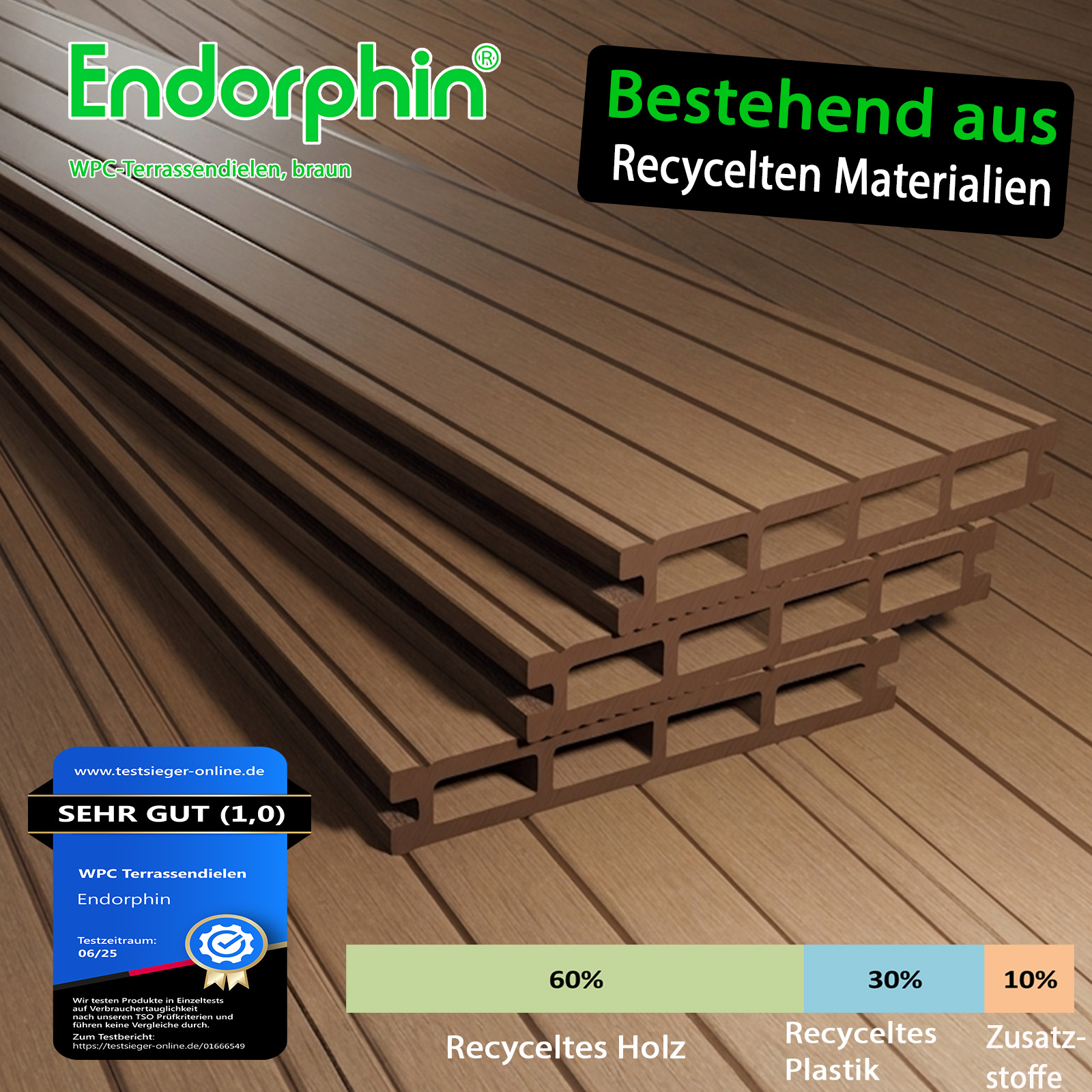 Endorphin 34m² Braun WPC Terrassendielen Komplettset