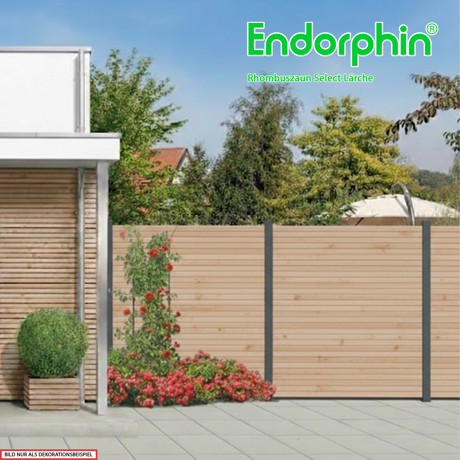 Endorphin Select-Rhombuszaun Lärche 3 Elemente 180x180cm 4 anthrazit Pfosten 7x7x235cm