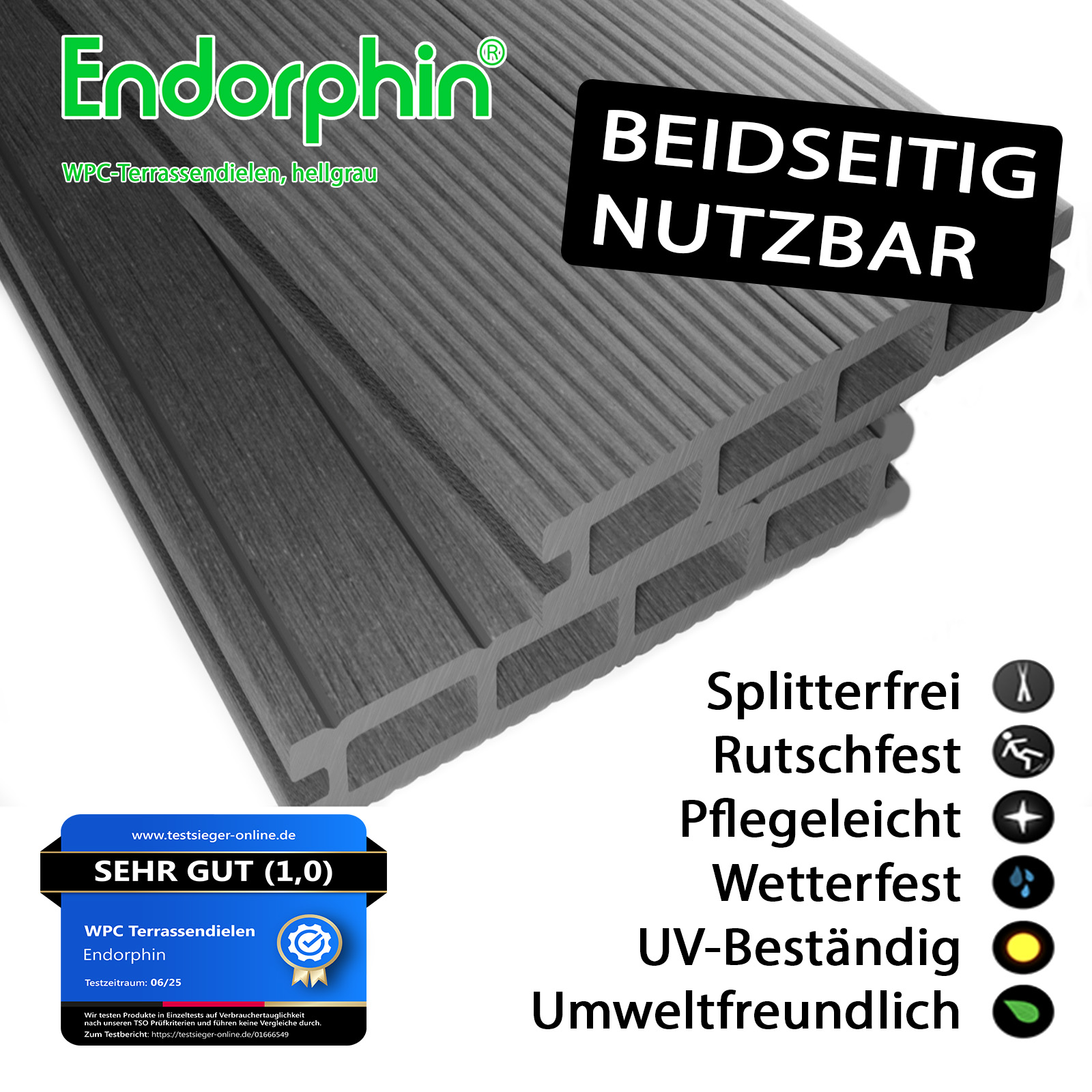 Endorphin 34m² Hellgrau WPC Terrassendielen Komplettset