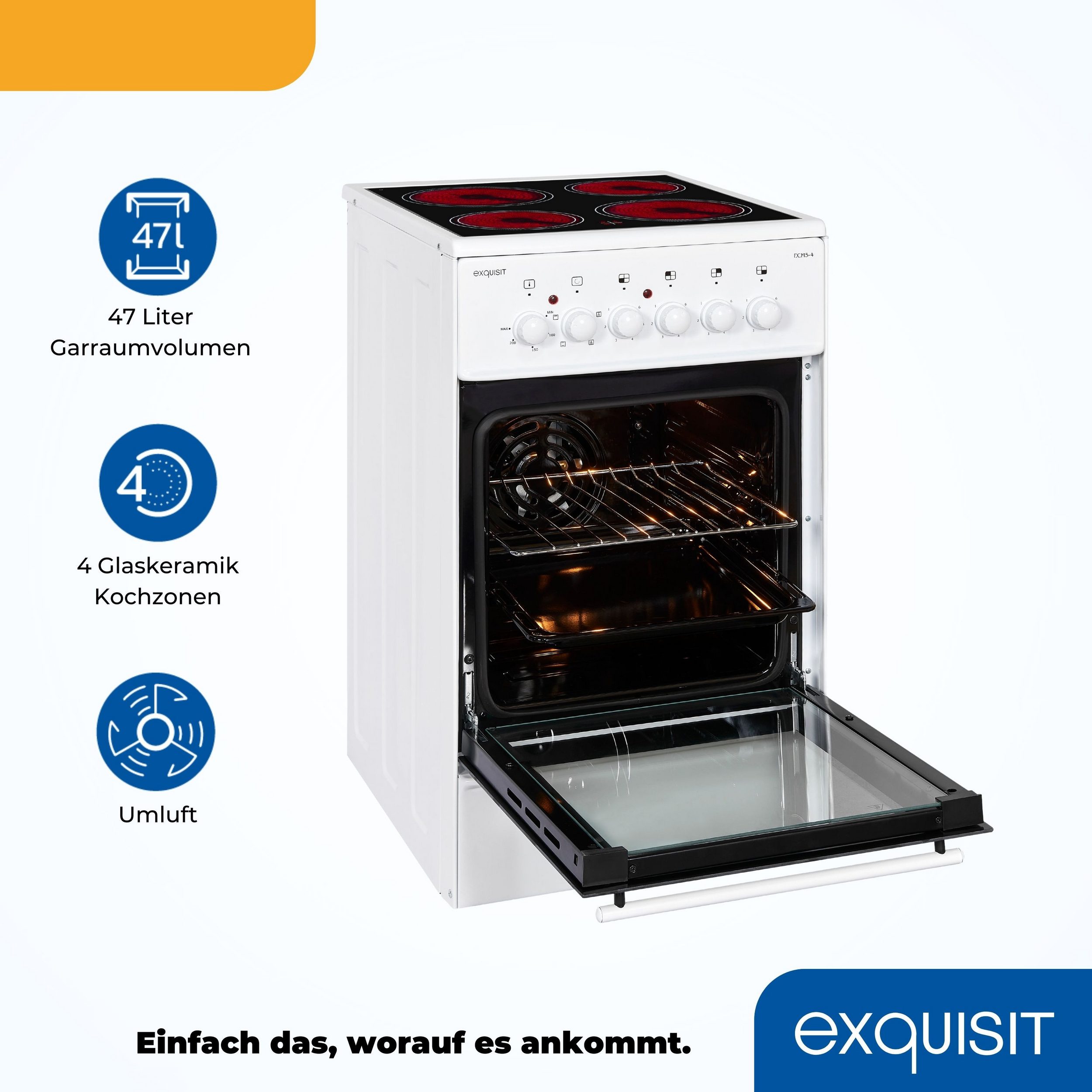 Exquisit ECM 5-4 weiß Elektro-Standherd | Glaskeramik