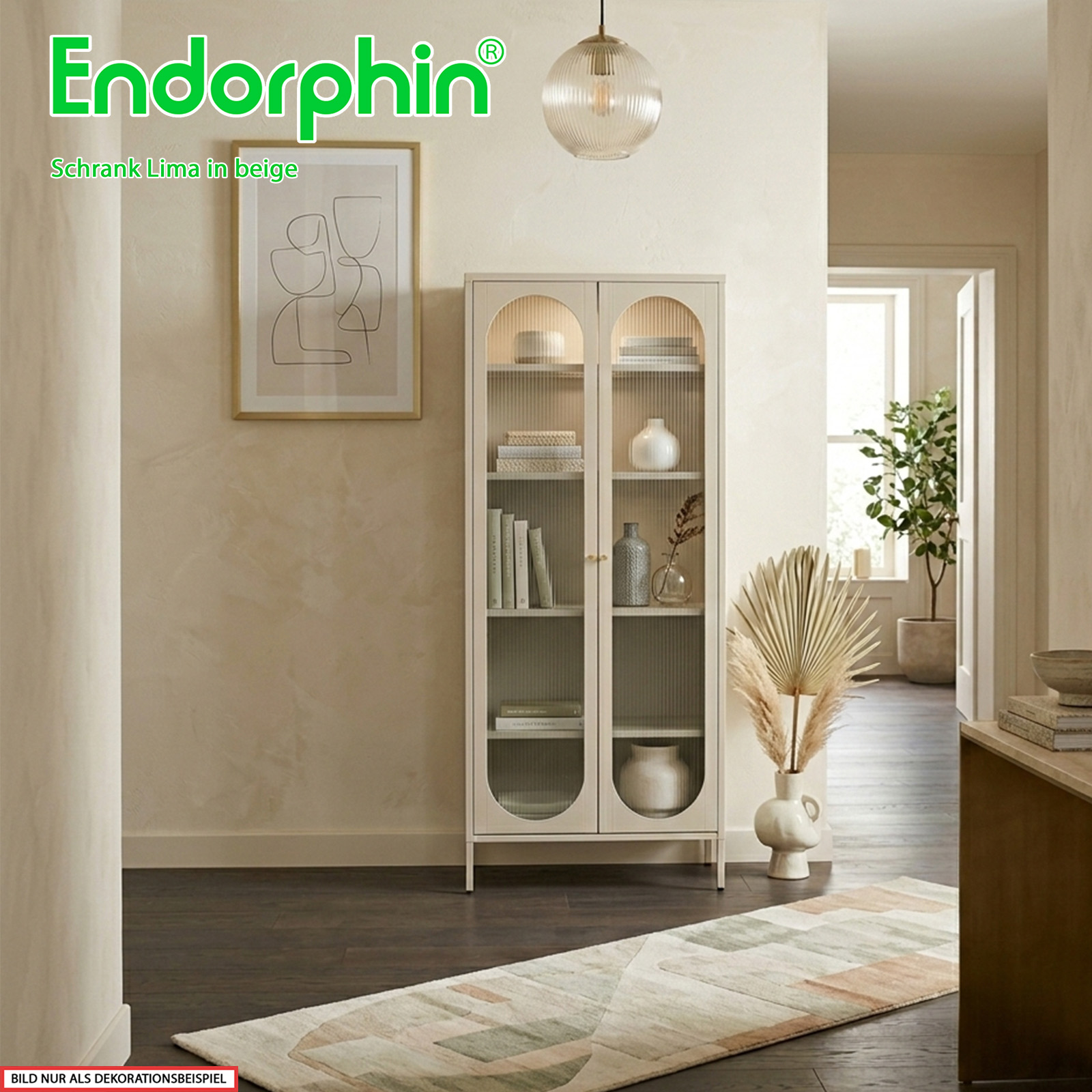 Endorphin Schrank Lima Beige – Moderner Stahlschrank mit Riffelglas