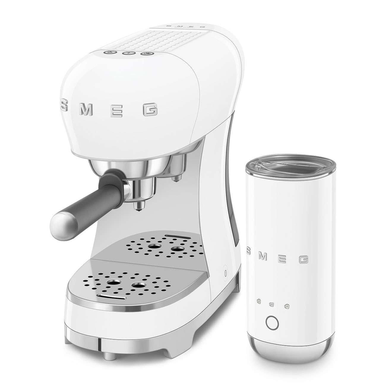 Smeg ECF12WHEU Bundle ECF00 + Milchaufschäumer MFF02 Weiß 50`s Style