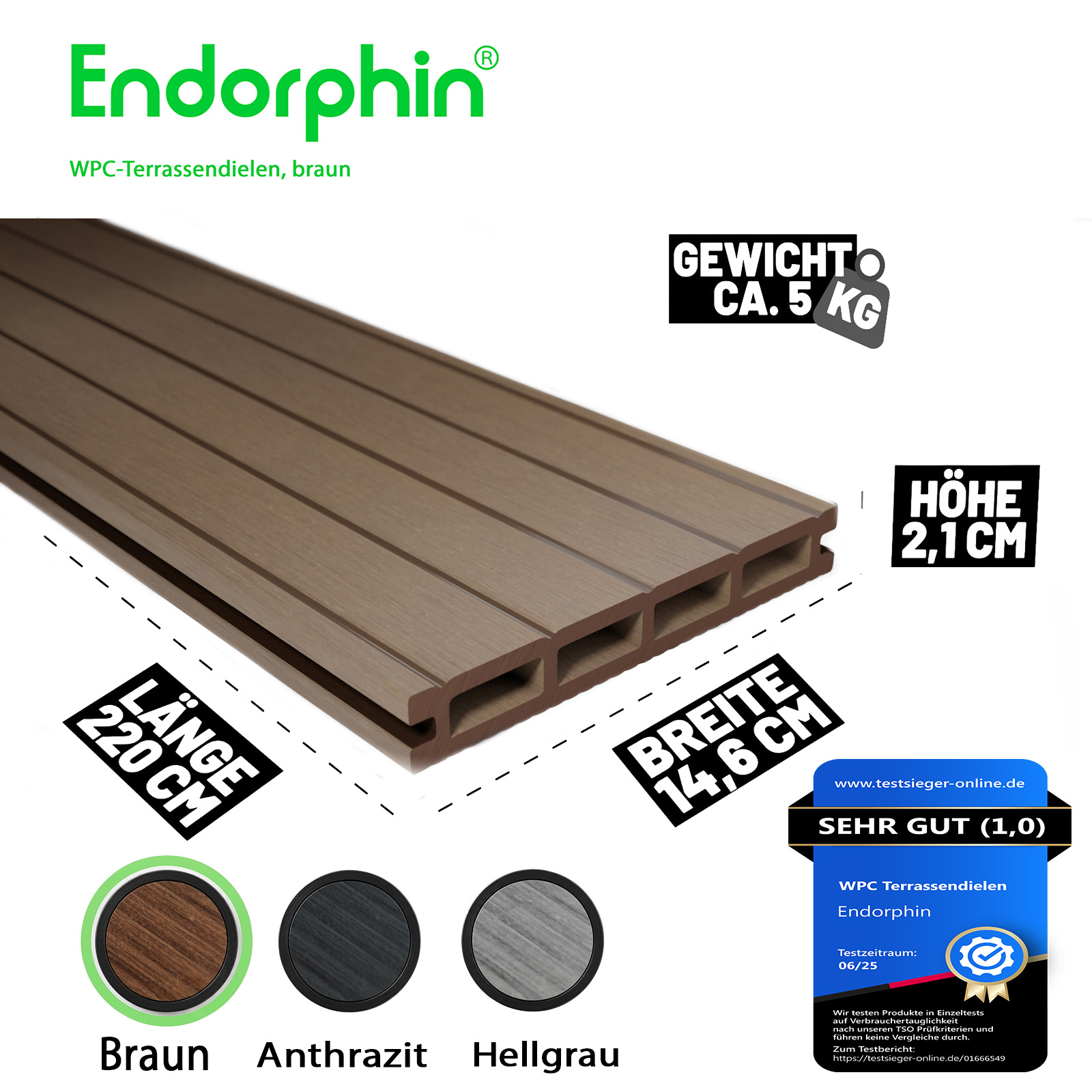 Endorphin 34m² Braun WPC Terrassendielen Komplettset