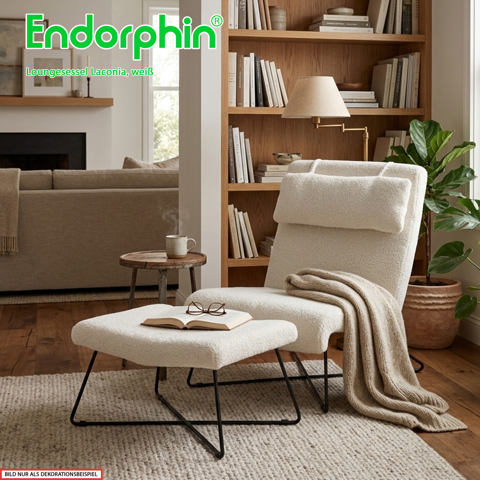 Endorphin Laconia Loungesessel, weiß, mit Hocker & Nackenkissen
